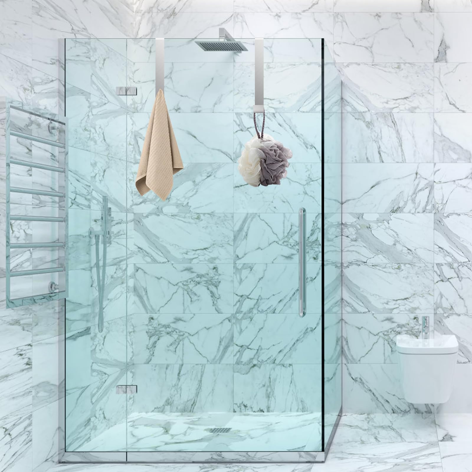 Scettar 3 Pezzi Ganci Bagno Senza Forare Portatile - Portaasciugamani Acciaio Inox 304, Appendi Accappatoio per Porta Doccia In Vetro Senza Telaio, Cucine e Camere Da Letto