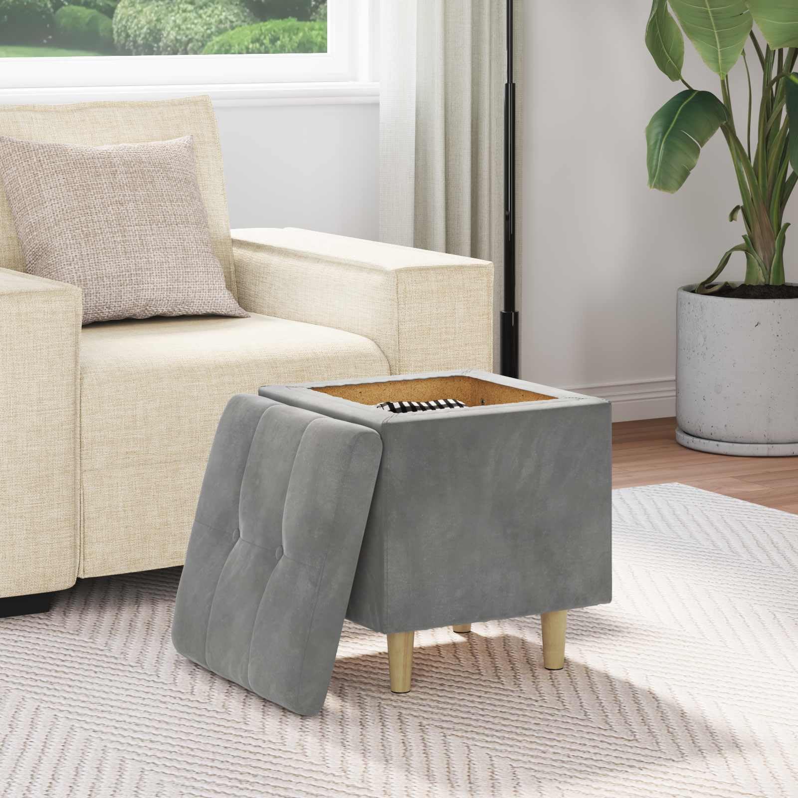 Taburete con espacio de almacenamiento, terciopelo, 40 x 40 | Tapicería de terciopelo con tapa plegable para dormitorio y sala de estar. Las patas estables ofrecen una capacidad de carga