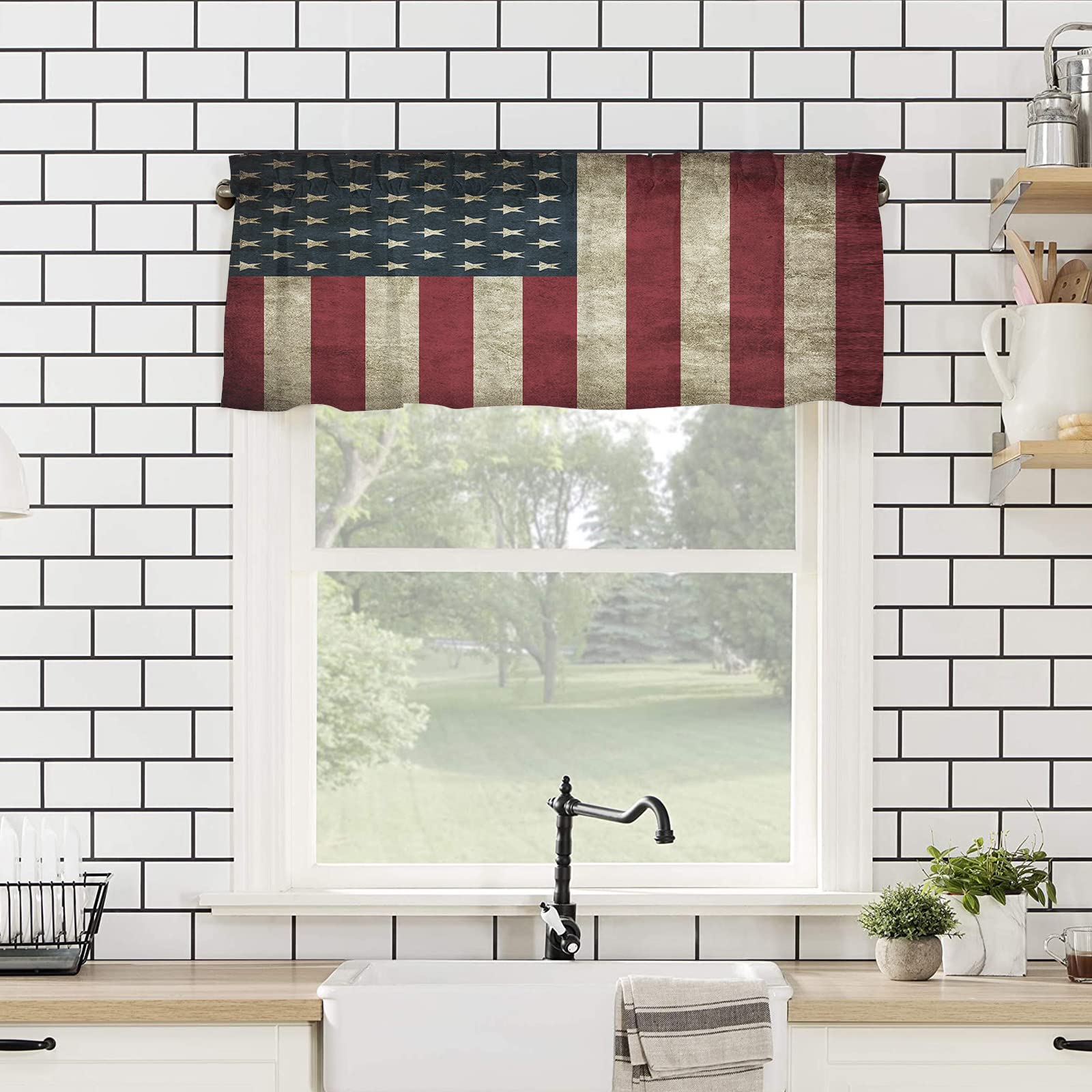 USA-Flagge Küchenvorhang – 2-teilig, 140x99 Cm, Polyester, Mit Metallhaken, Patriotische Deko Für Fenster