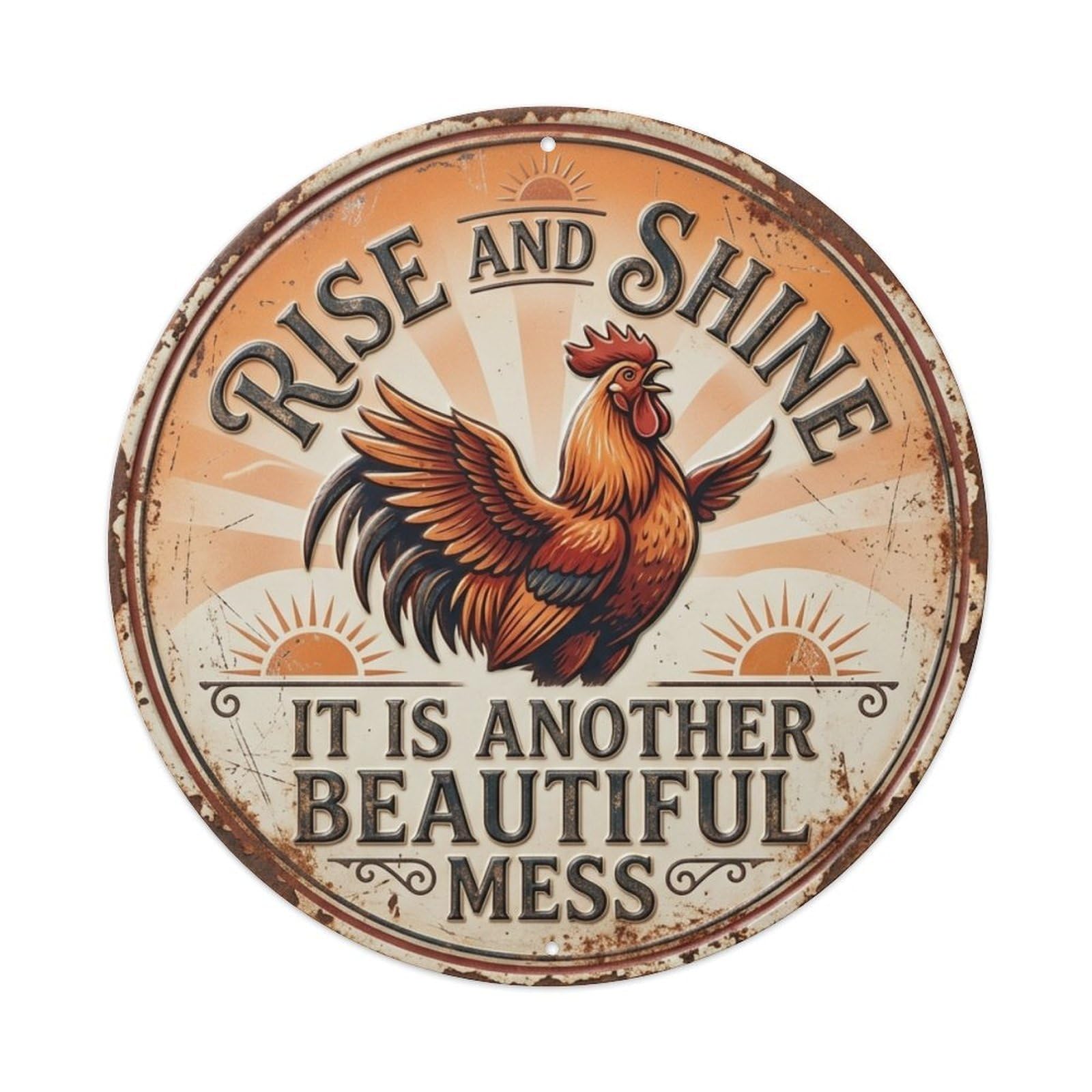 Rooster Dawn Kitchen Vintage Metal Tin Sign Plaque Wall Decor for Cafe, Club Bar, Office, Garden Metal Poster 8x8Inch