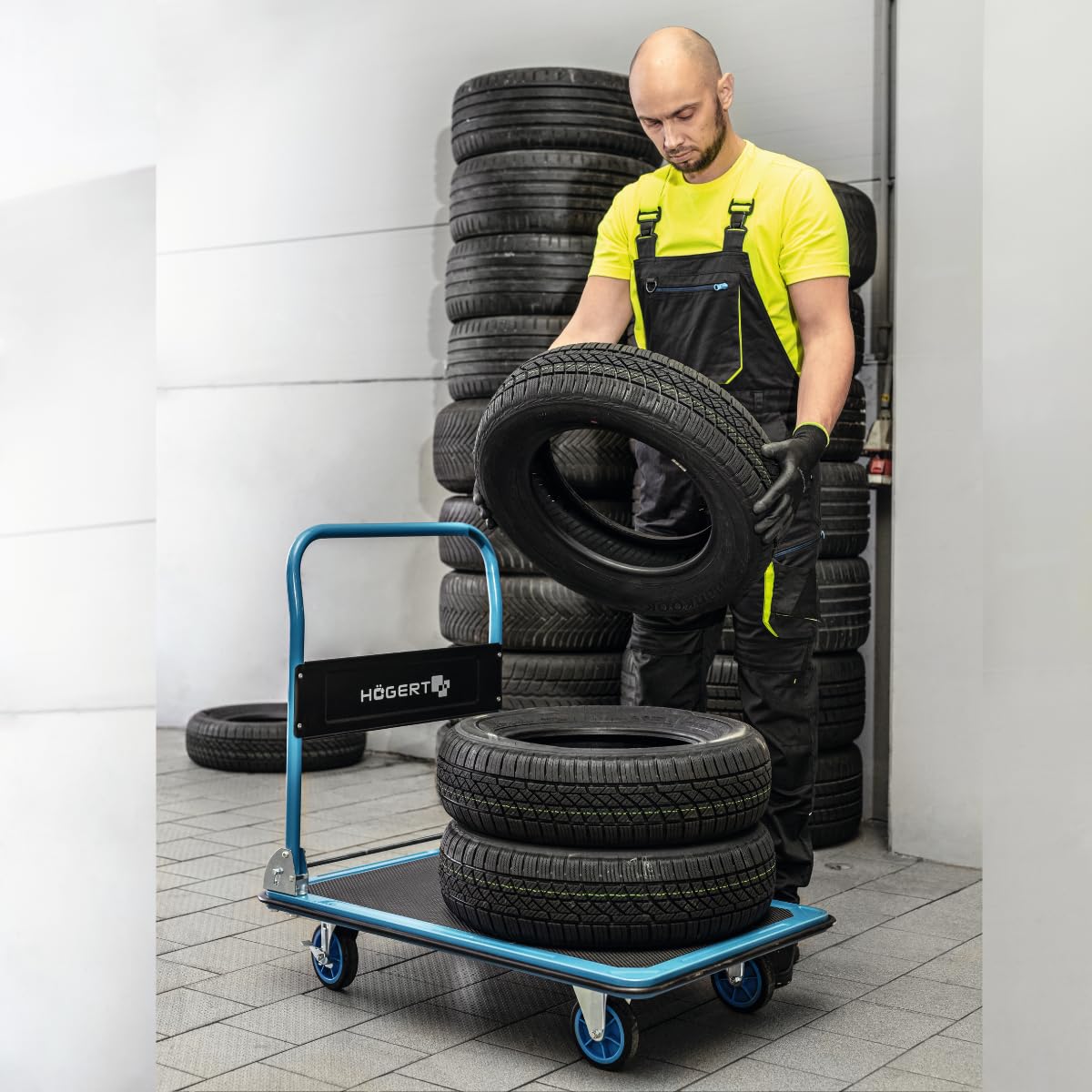 Högert Technik - Wózek ręczny Heavy Duty 900 x 600 mm – nośność do 300 kg – kierownica – uchwyty do wózka transportowego