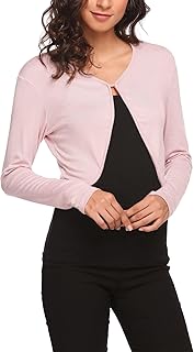 Bolero Cárdigan corto de manga larga para mujer, festivo, elegante, con botones, suave, para vestido de boda, color rosa, XS