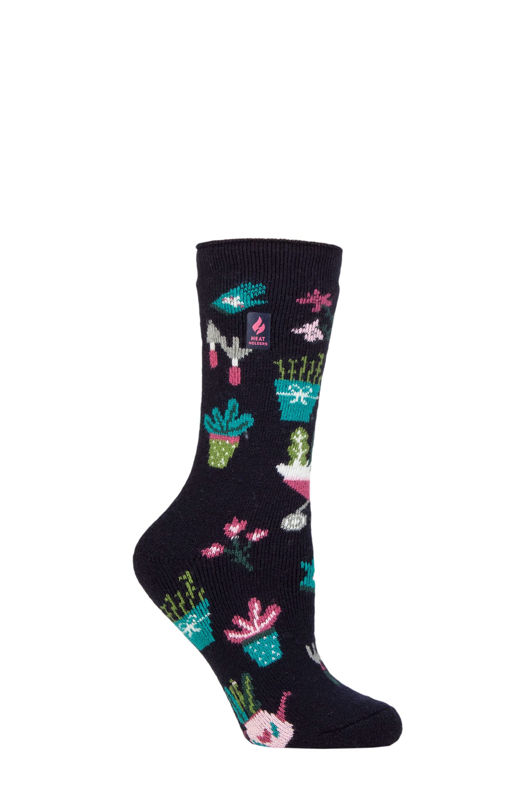 HEAT HOLDERS SOCKSHOP Ladies 1.6 TOG Lite Hobby Patterned Warm Cosy Soft Thermal Socks Pack of 1 Green Fingers Navy 4-8