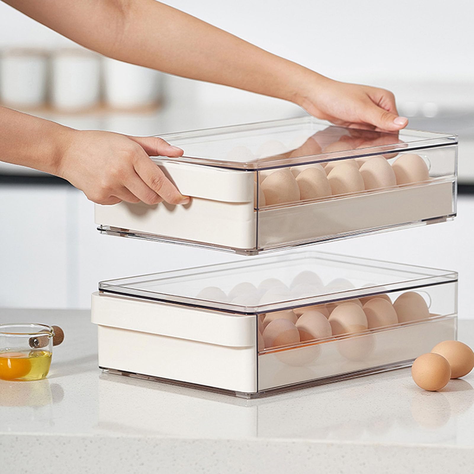 MINGZHE Caja de Almacenamiento de Huevos, Diseño de Cajón, Soporte para 48 Huevos, Organizador de Refrigerador de Plástico, Bandeja para Huevos, Contenedor de Almacenamiento de Huevos, Organizador Par