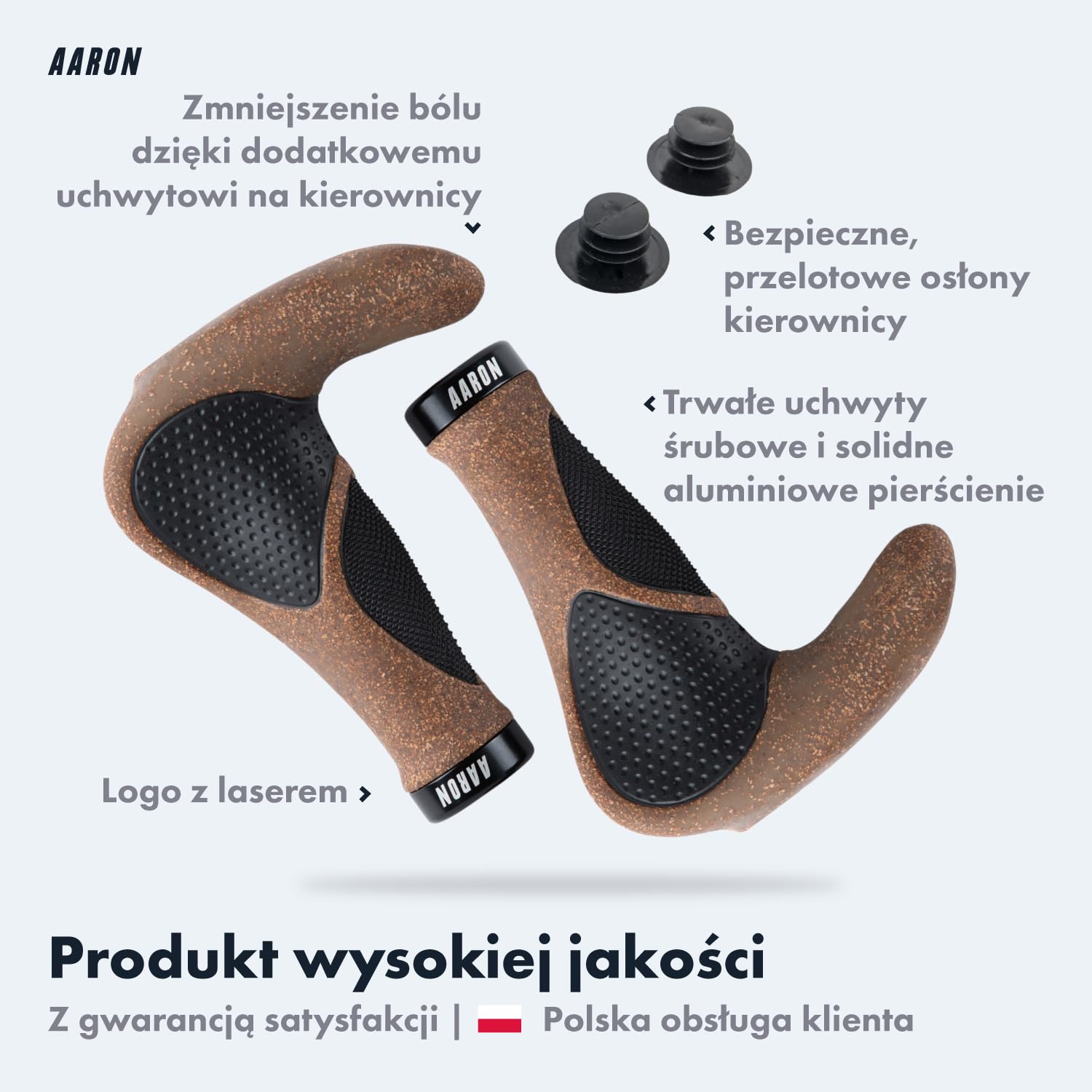 AARON Rogi na kierownicę z żelową amortyzacją, ergonomiczne rogi na kierownicę z antypoślizgowej gumy, uchwyty rowerowe do rowerów elektrycznych, trekkingowych, górskich, turystycznych, kolor czarny