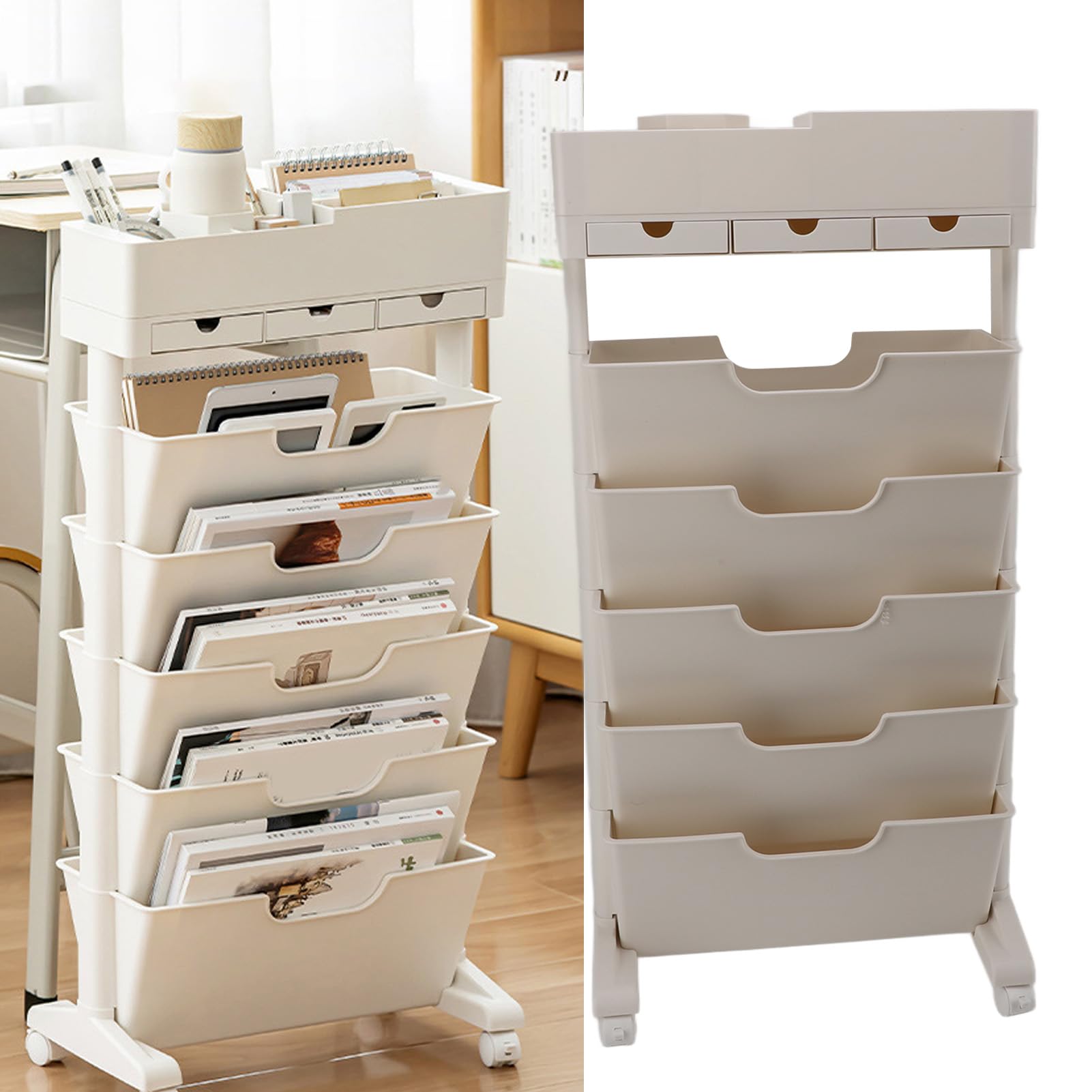 Mobilna Półka z Książkami, Plastikowy Mobilny Półka, Książka Rolling Storage Wózek 3 Szuflady Ruchomy Organizator Książek z Blokadymi Kółkami Wielofunkcyjny Wózek do