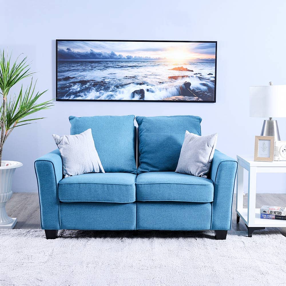 Danube Home Alessandra 2 Seater Fabric Sofa I Wood Leg Two Seat Sofas I Modern Design Living Room Furniture Set (L 147 x W 82 x H 95 cm) - Turquoise