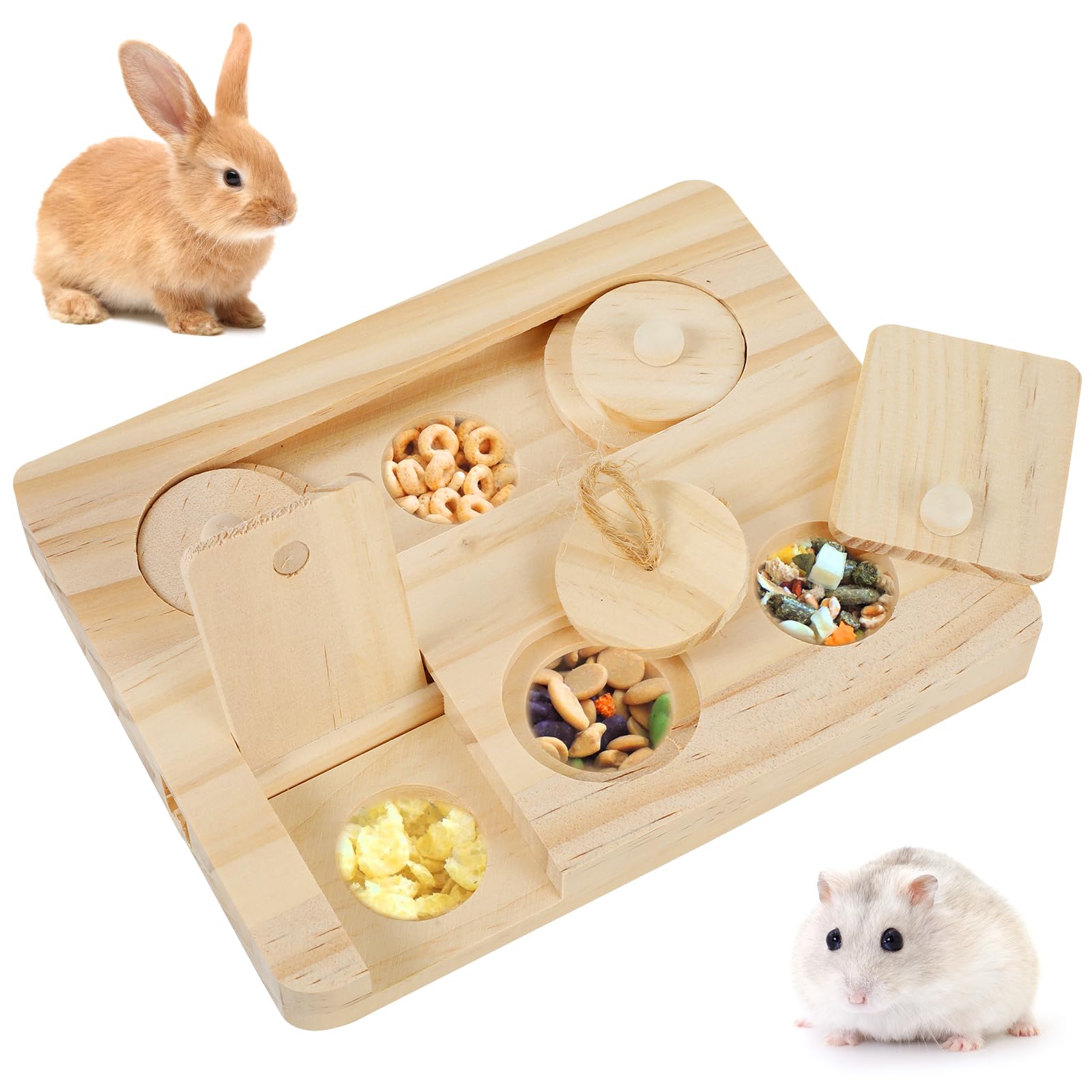 Guinea Pig Foraging Toys 6 in 1 Wooden Hamster Enrichment Interactive Foraging Puzzle Treat Dispenser Game Mental Stimulation Chew Toys for Small Animals Rabbits Rats Chinchillas Gerbils
