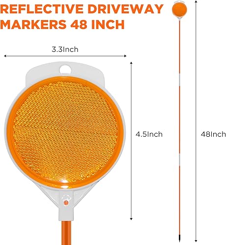 Miniatura 9 de 8 marcadores reflectantes para entrada de vehículos de 48 pulgadas, reflectores de doble cara de fibra de vidrio, estacas de nieve con fácil