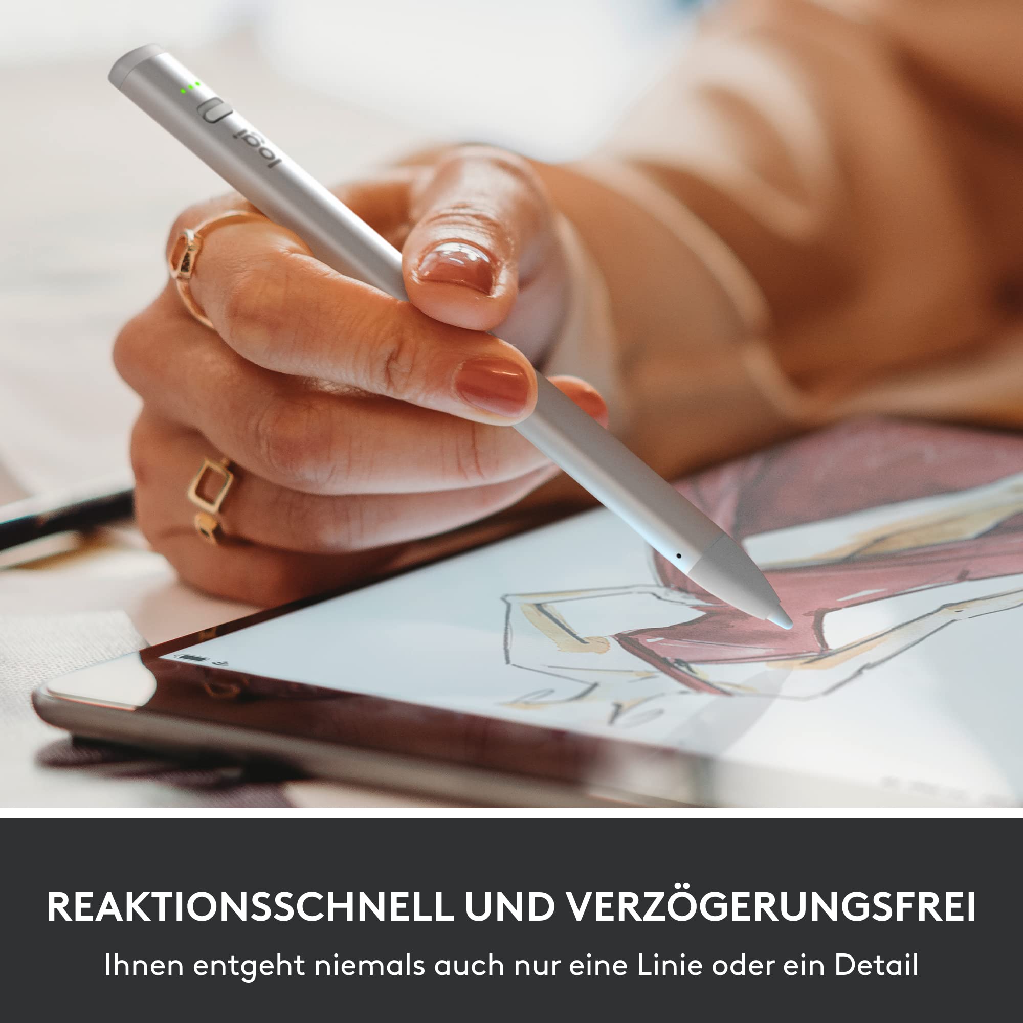 Logitech 914-000074 Crayon - Digitaler Zeichenstift für iPad mit Apple Pencil Technologie, pixelgenauer ohne Verzögerung, Smart Tip mit Schnellladung über USB-C, Silver