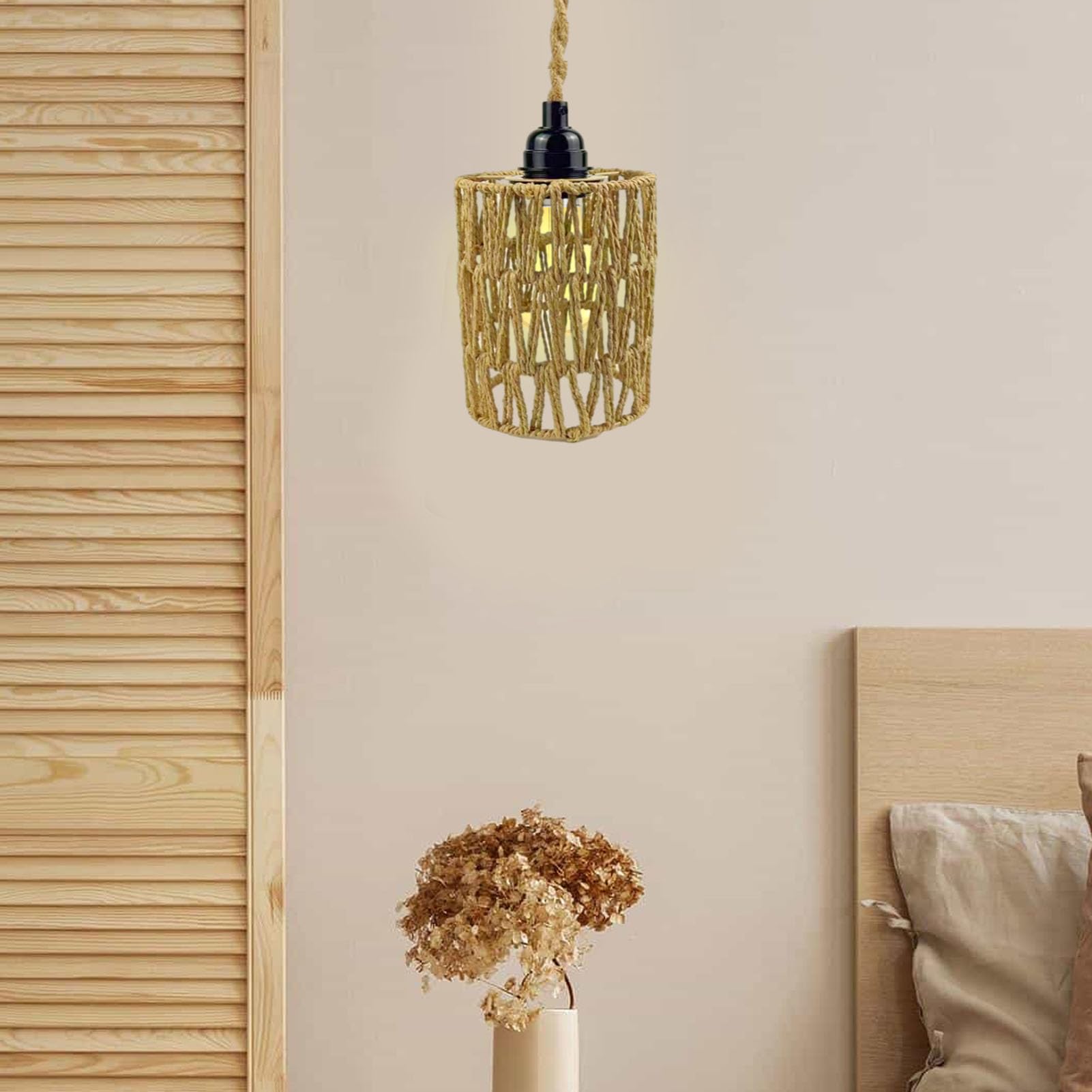 4 Paralumi In Rattan Boho – Altezza 14 Cm, Tessuti A Mano, Per Lampada A Sospensione, Terra O Tavolo, Stile Naturale E Moderno