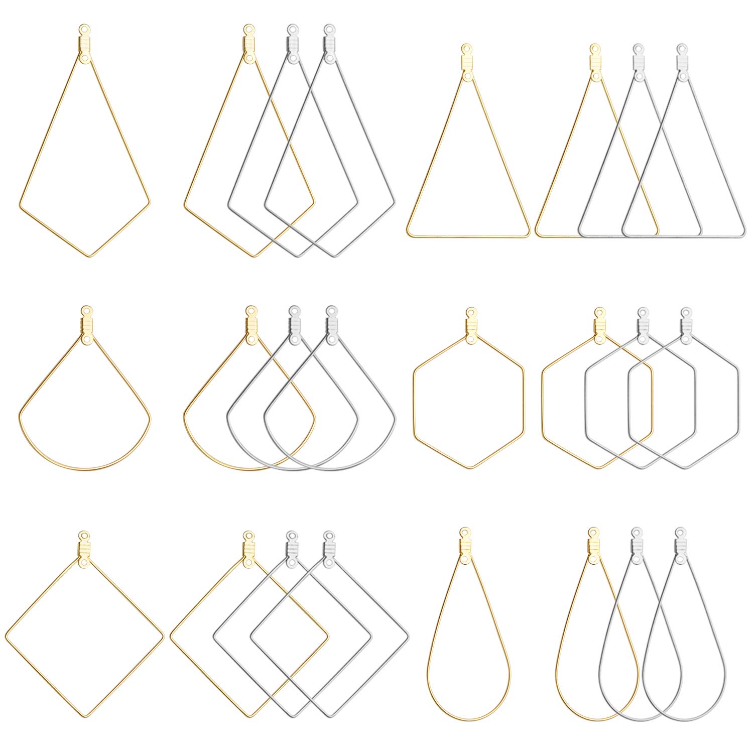 24pcs Stainless Steel Geometric Beading Hoop Earrings Open Bezel Frame Pendants Earring Findings for Earring Necklace Jewelry Making Crafting,6 styles