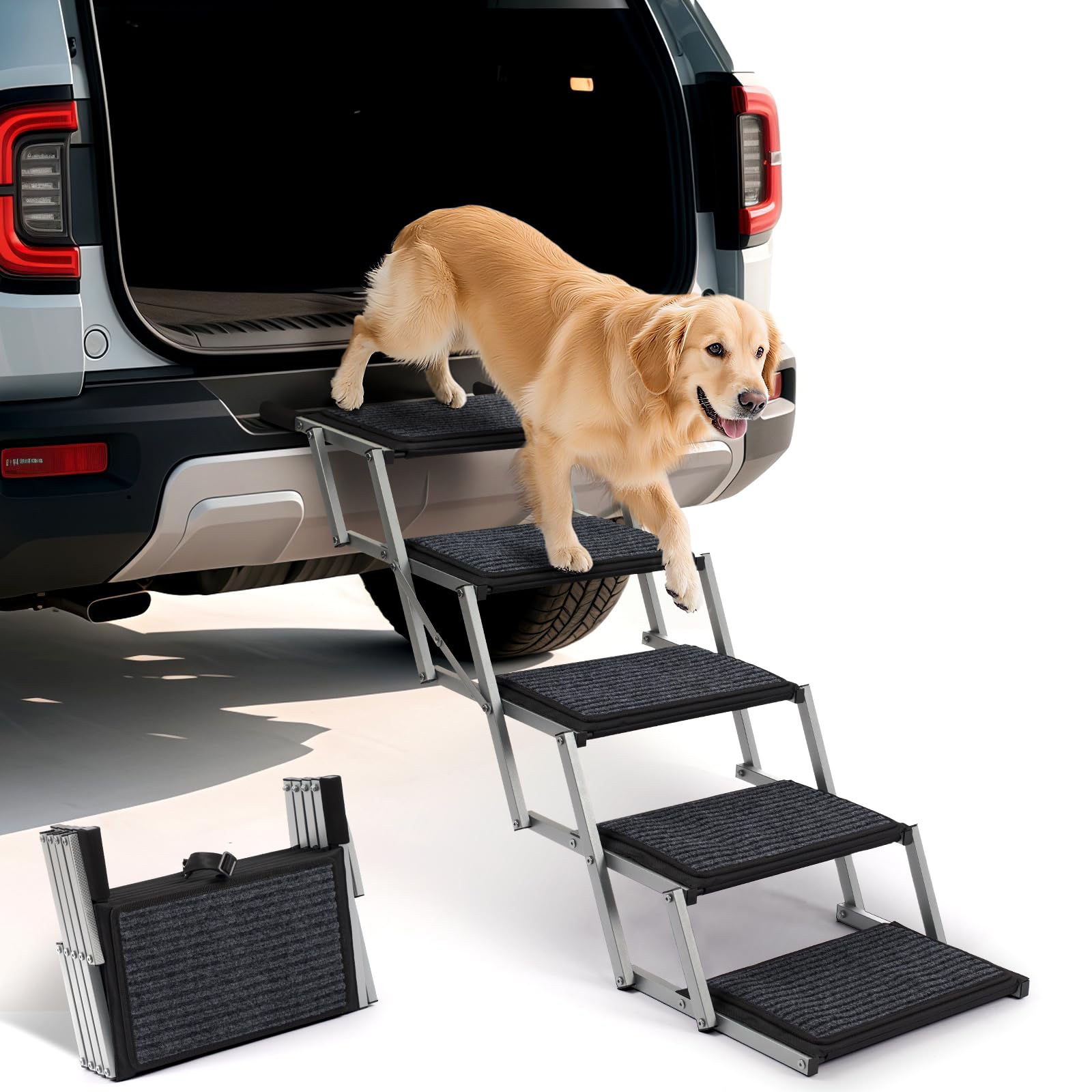 Heeyoo 5-Step Foldable Dog Ramp Silver