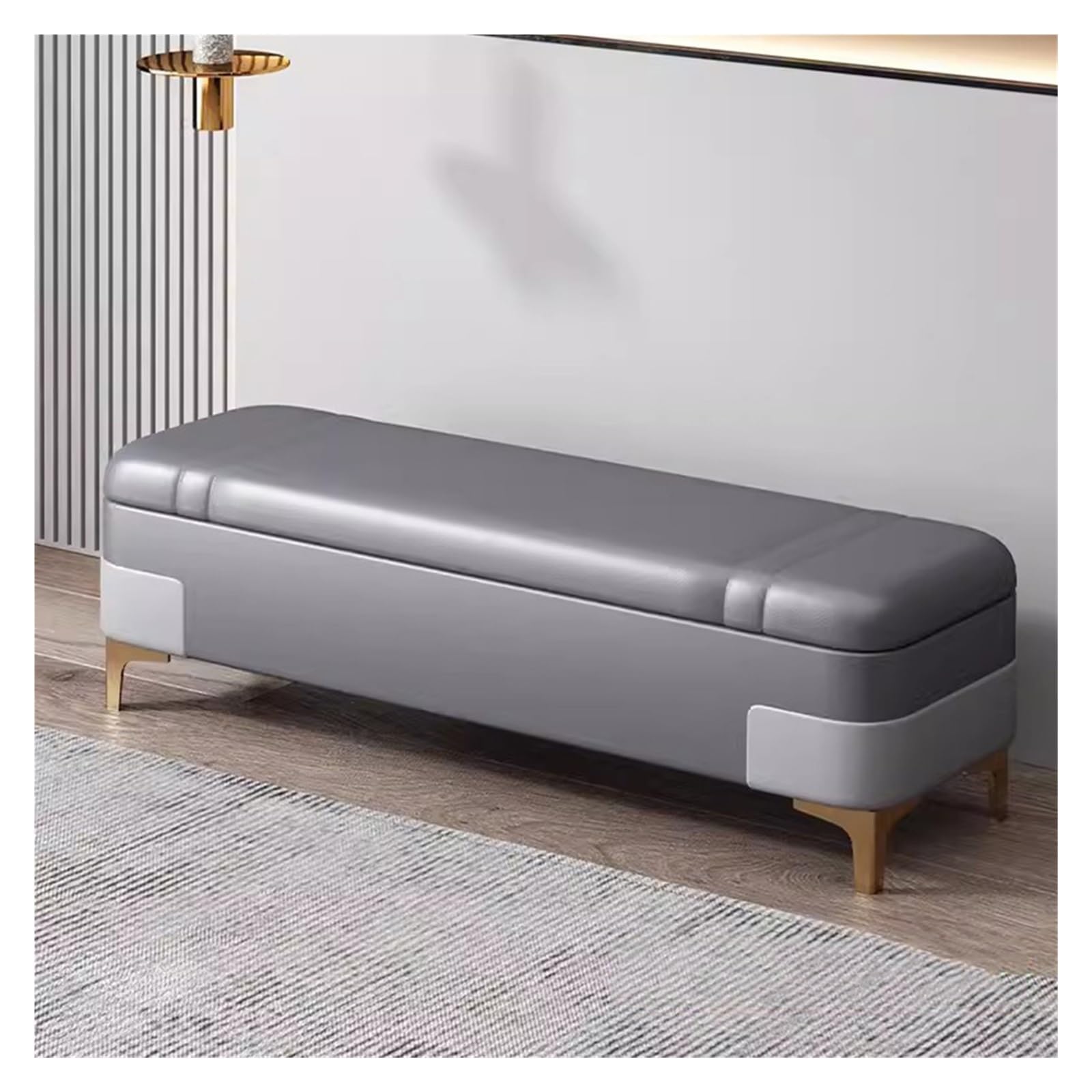 Wdsopk Grey Upholstered Ottoman With Storage Bench,Faux Leather Storage Ottoman Bench Rectangle Footstool Extra Long Bedroom Bench For Living Room,Entryway（-80Cm）