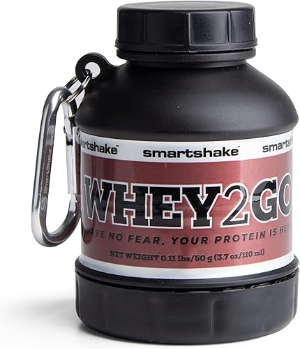 Smartshake Whey2Go - Recipiente de almacenamiento de proteína negra en polvo de 1.76 oz, embudo de botella agitadora sin BPA para proteína de suero