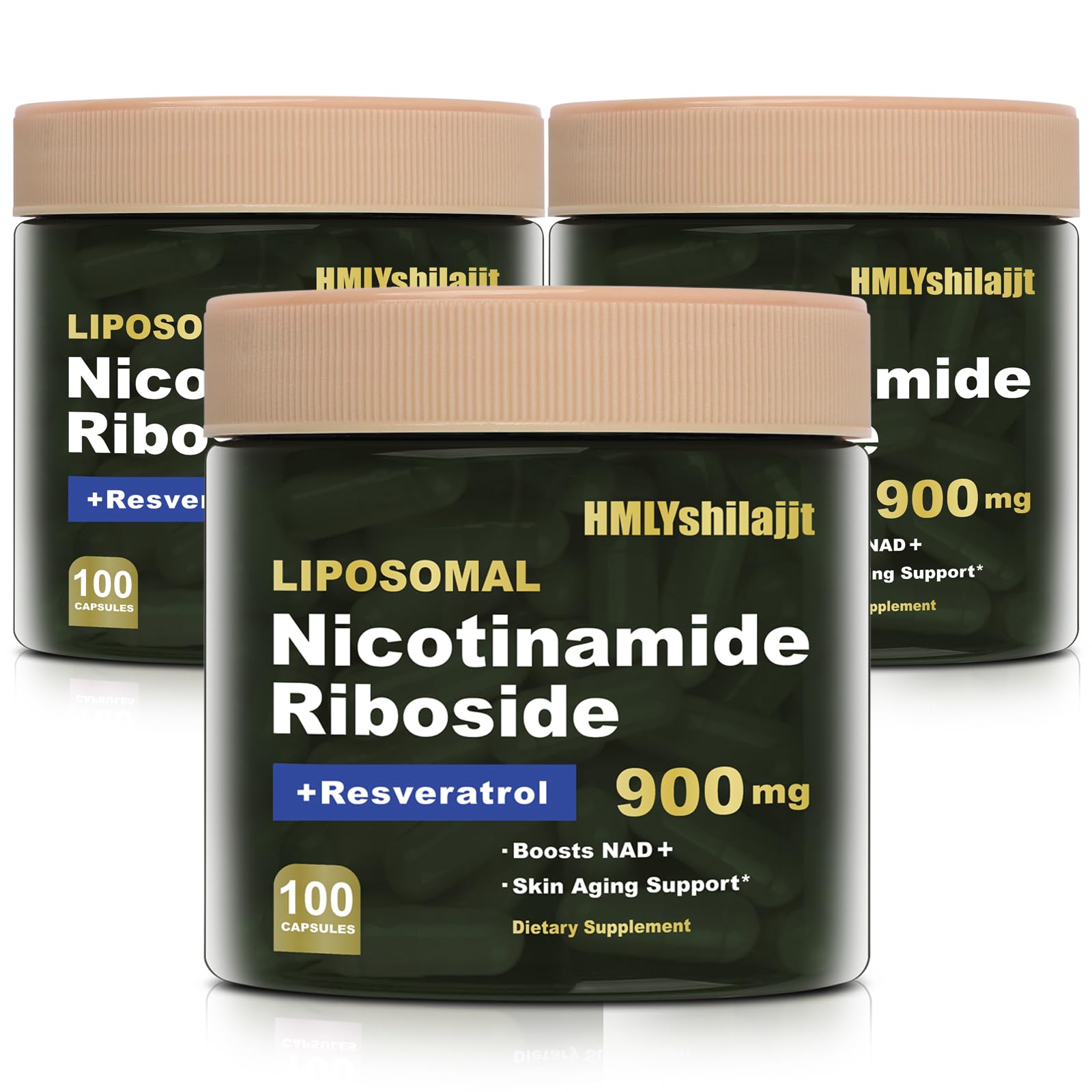 NMN Supplement Alternative - High Purity Liposomal NAD with Nicotinamide Riboside, Resveratrol, Quercetin, NAD + Resveratrol Supplement 900 mg for Anti-Aging, Focus, Energy -3*100 Count