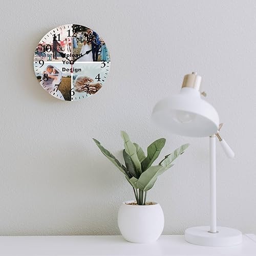Miniatura 6 de Reloj de pared de madera personalizado de 16 pulgadas, silencioso, sin tictac, imágenes personalizadas, reloj colgante conmemorativo para boda,