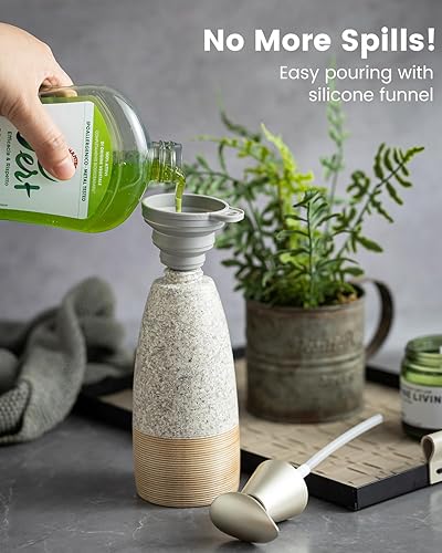 Miniatura 3 de Dispensador de jabón de cerámica con 2 bombas, dispensador de jabón líquido recargable de manos de 12 onzas para champú, baño y cocina, incluye