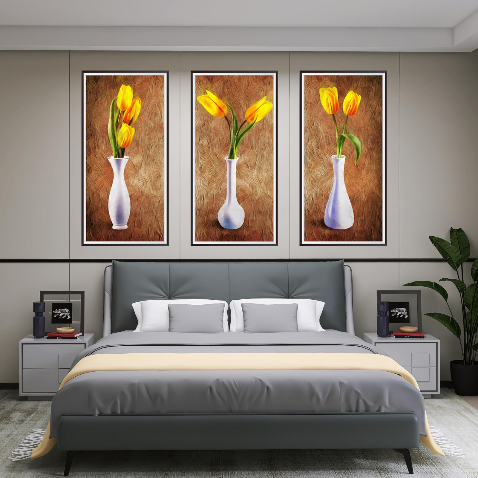 3 sztuki tatuaży ścienne do salonu, wazony 3D, naklejki do ścian, wazon, tulipany, zielone rośliny, dekoracja ścienna (30 x 60 cm)