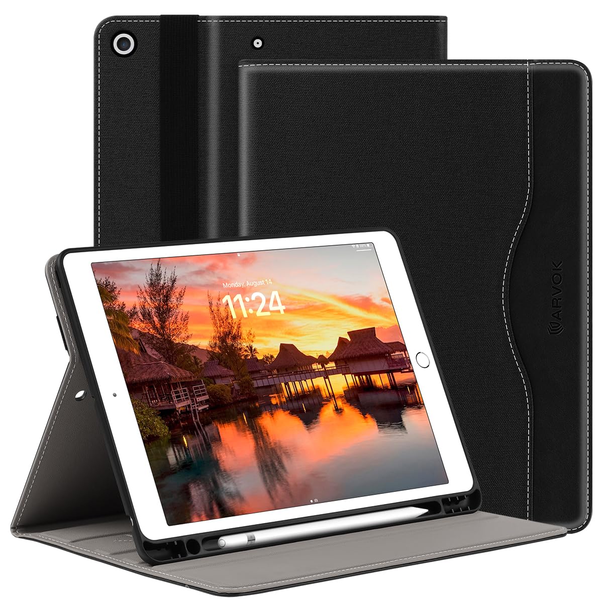 ARVOK Hülle für iPad 9. / 8. / 7. Generation mit Stifthalter 10.2 Zoll Modell 2021/2020 / 2019, Stoßfeste Schutzhülle mit Auto Schlafen/Wachen, Premium Leder Folio Standabdeckung für iPad 9 8 7
