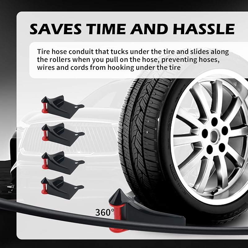 4PCS Car Hose Guide Wash Detailing Equipment,Car Detailing Hose Guides with 360° Swivel Post for Avoiding Cars Wash Hoses Jamming,Essential Cars Washes Accessories Tire Hoses Roller
