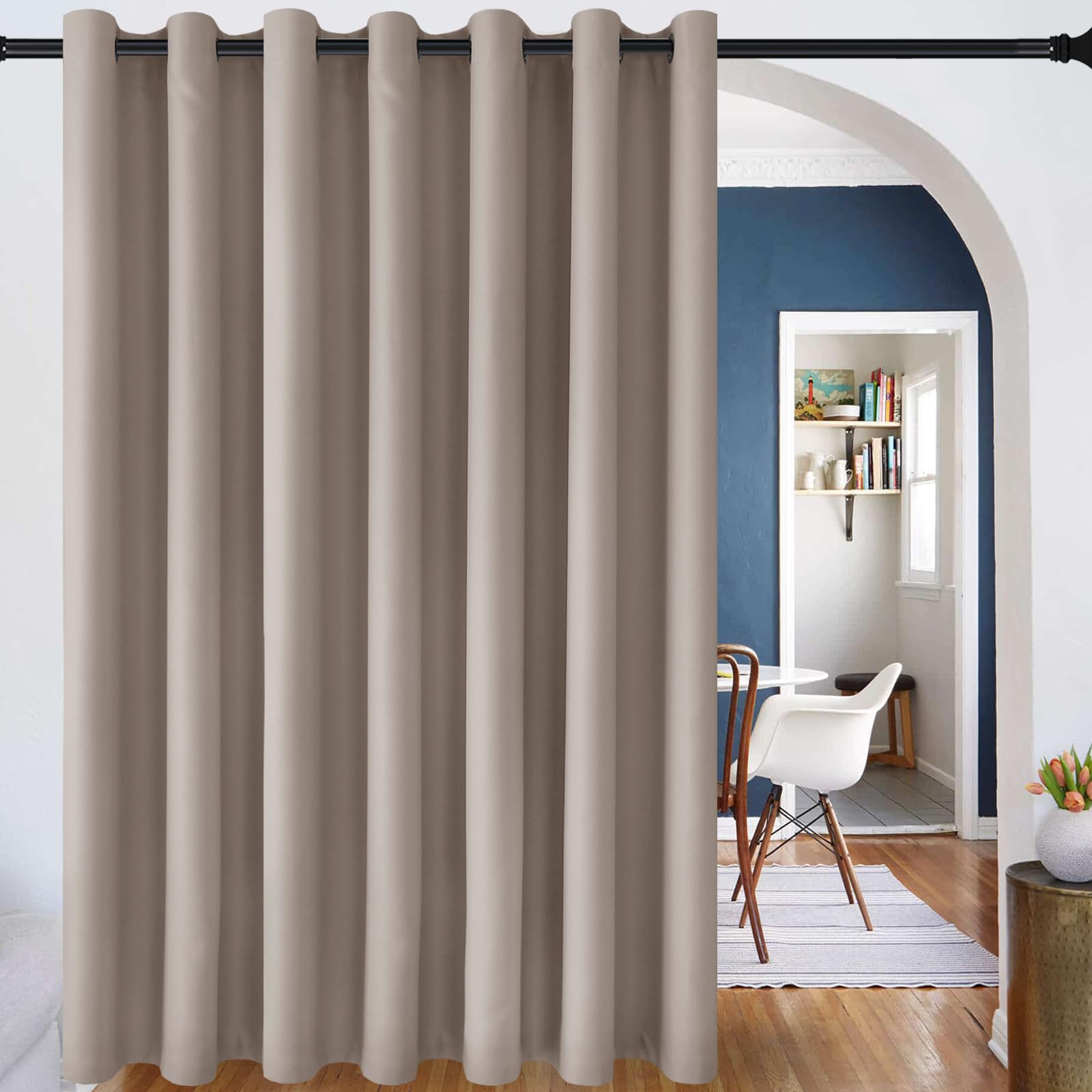 DWCN Total Privacy Room Divider Blackout Curtain - Thermal Curtains for Patio Door, Living Room, Bedroom Divider and Shared Office Space, 1 Eyelet Curtain, 3m Wide x 2.1m High, Camel โ image 1