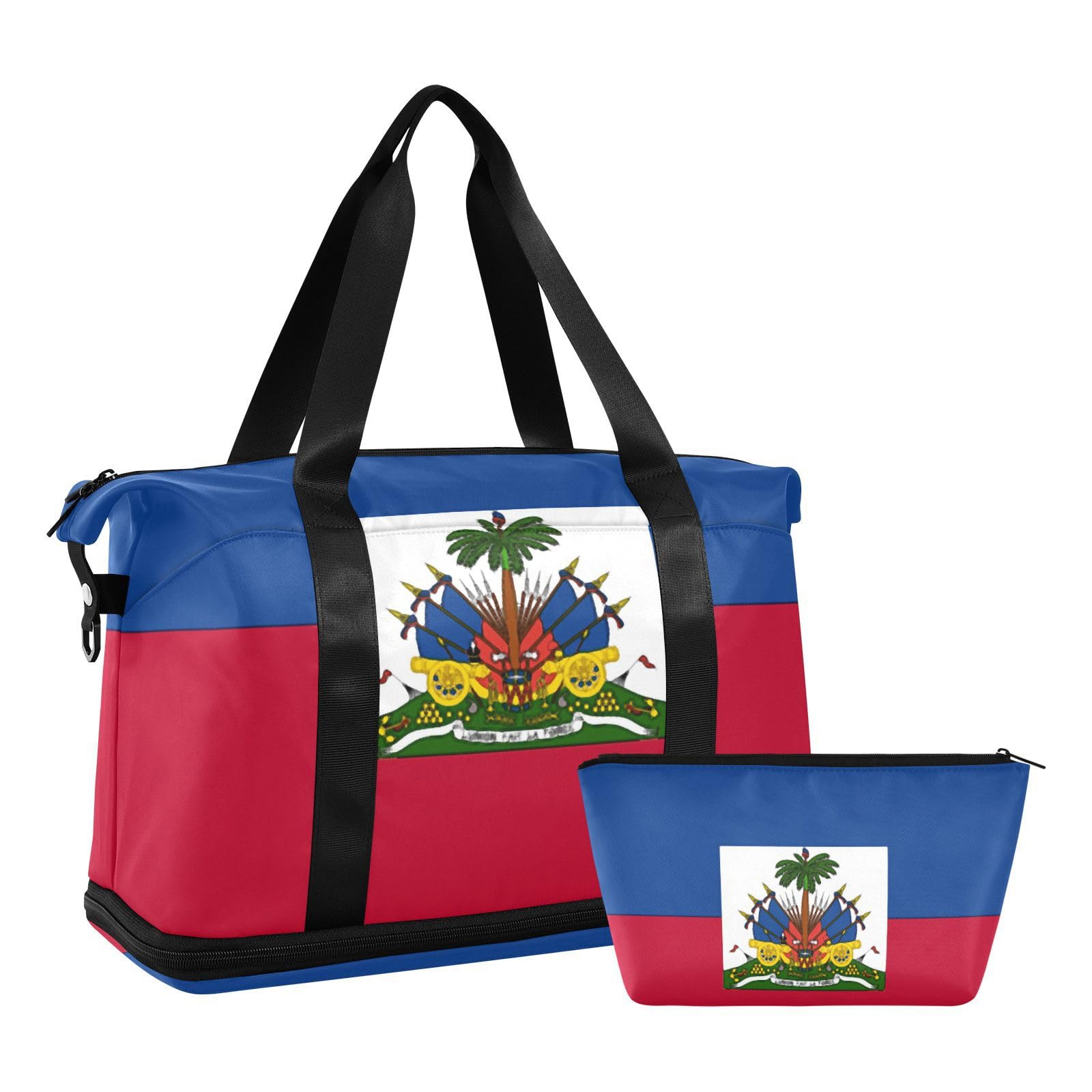 Haiti flaga Haiti narodowa niebieska czerwona torba weekendowa z kieszenią na mokro regulowany pasek torba treningowa na wędrówki wodoodporna dla mężczyzn kobiet