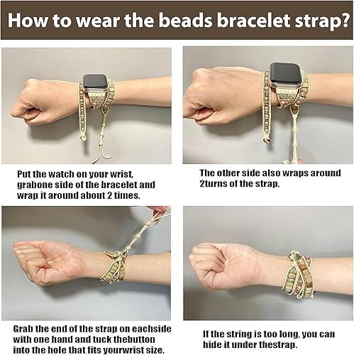 Miniatura 5 de Pulseras bohemias hechas a mano con cuentas de cristal natural para reloj inteligente, repuesto para iWatch, Apple Watch Series Ultra SE 8, 7, 6, 5,