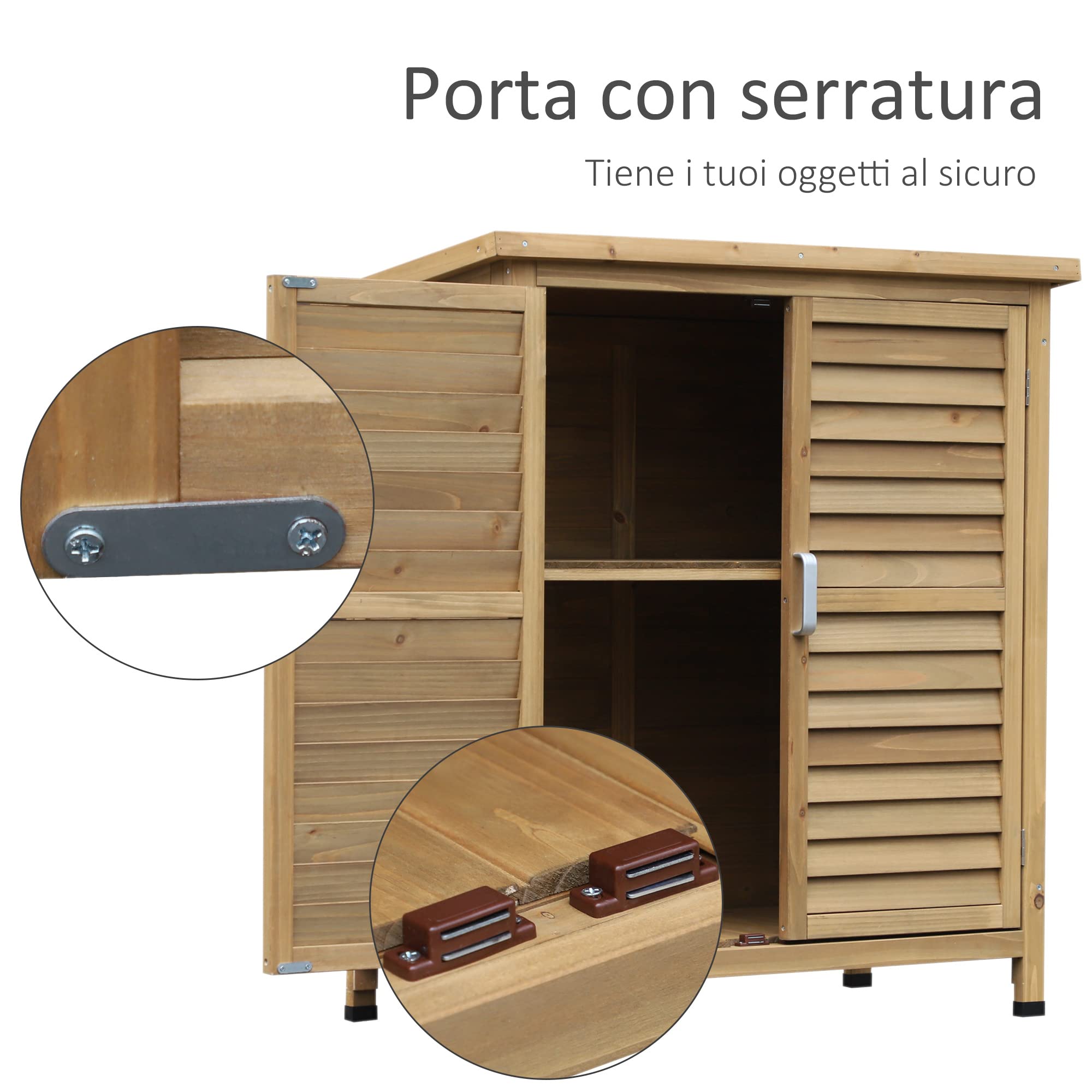 Outsunny Armadio da Esterno Casetta da Giardino Legno Abete Capanno Attrezzi Tetto Bitume Impermeabile 87x46.5x96.5cm