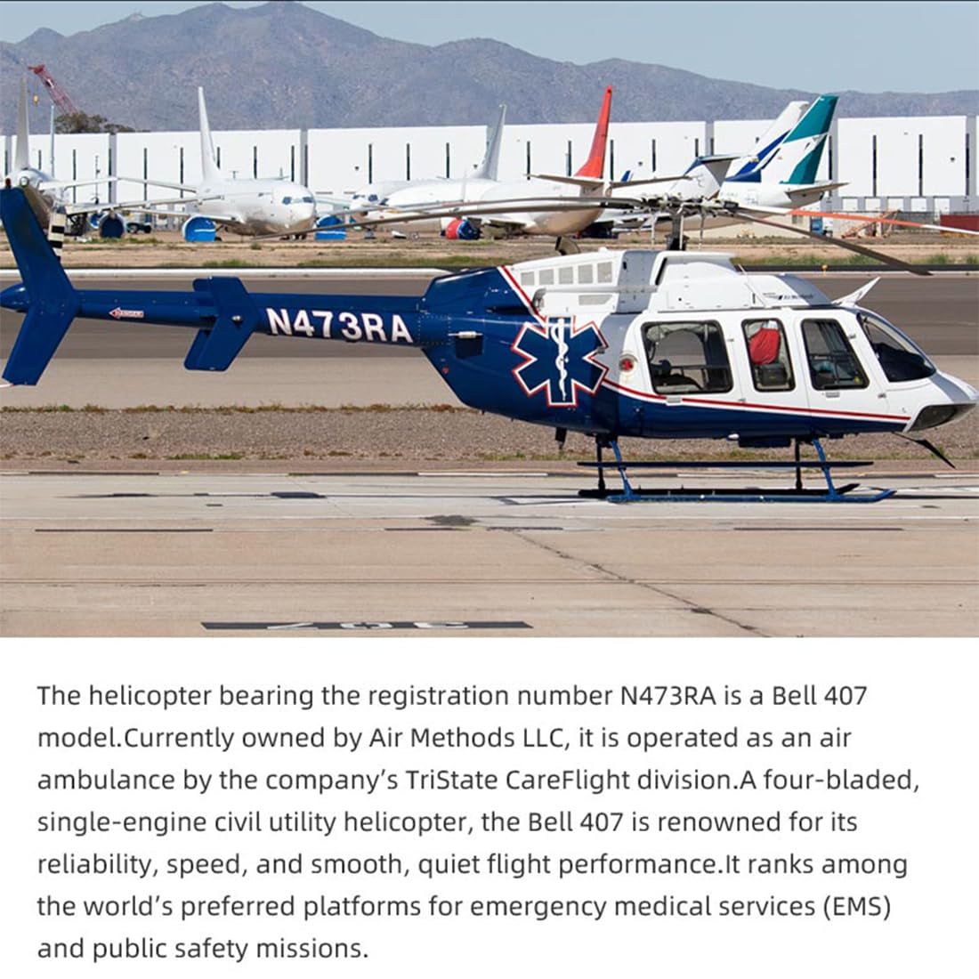 FLYWING BELL-407 - Modellino di elicottero radiocomandato, classe 470, 2,4 GHz | Controllo di volo a sei canali "Military ACE" con quattro rotori, GPS e rotori a cambio rapido, versione RTF