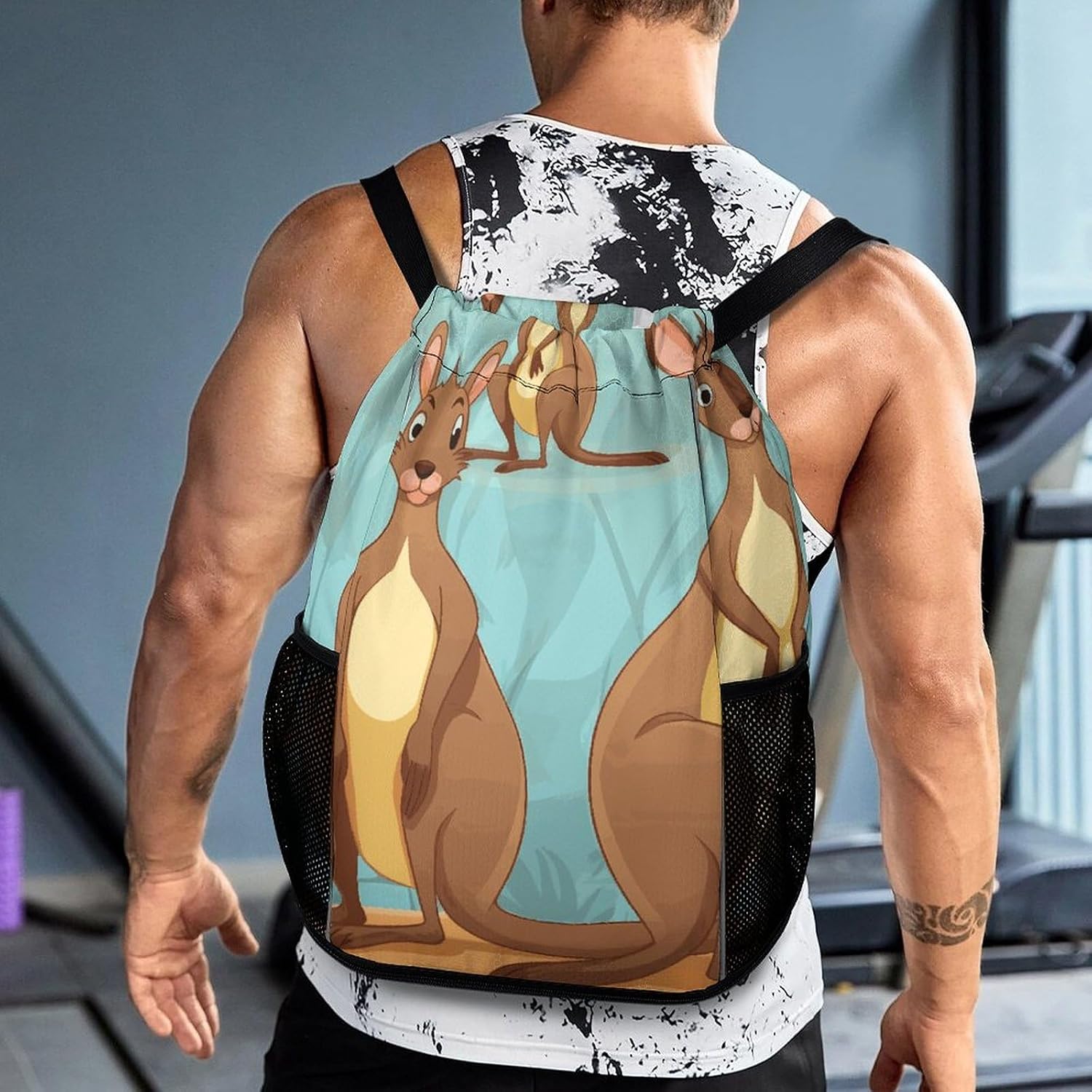 Drawstring Backpack Sports Gym Swim Bag with Shoes Compartment Funny for Kangaroo Zoo Stuff Sack