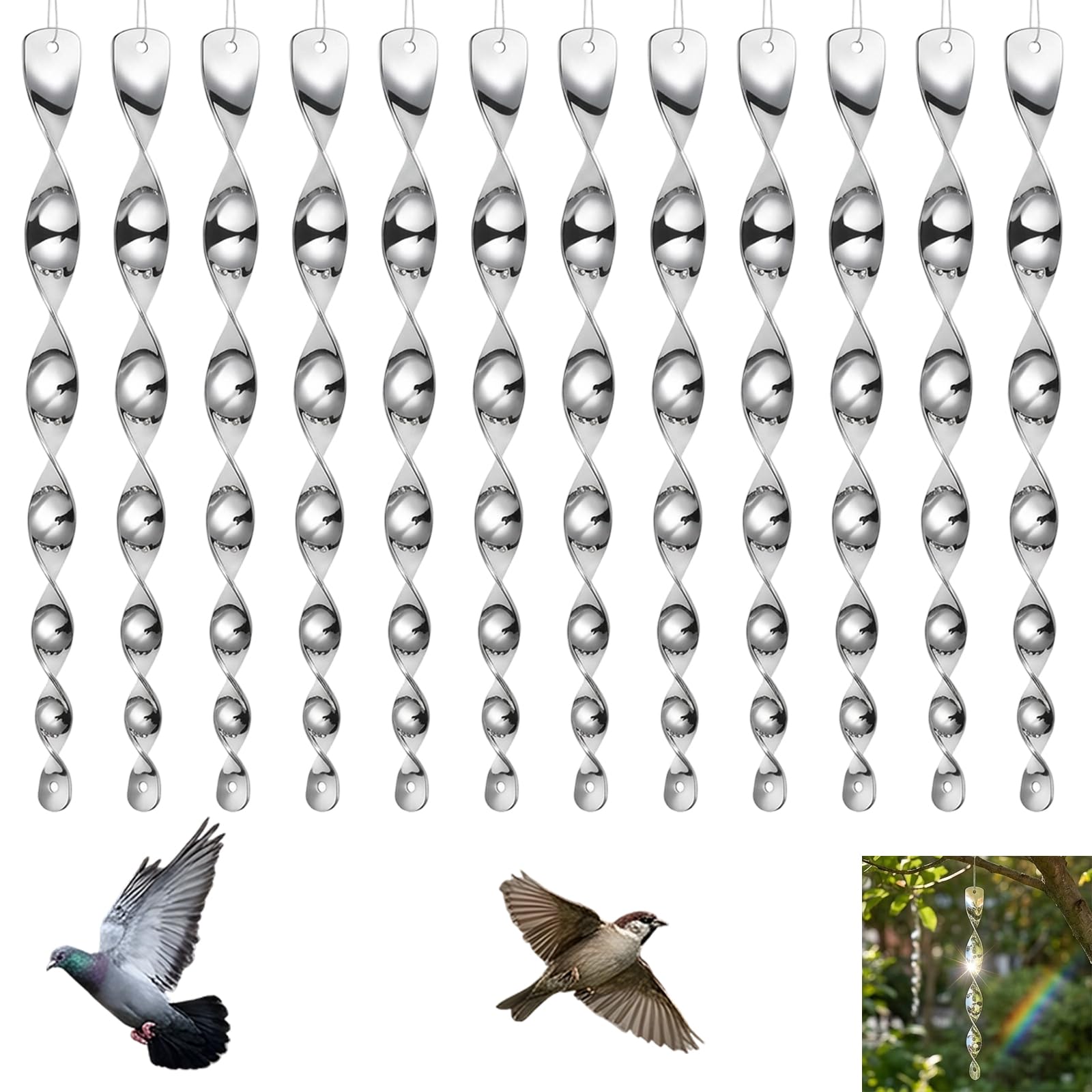 XcnPer 12 Pcs Bird Scarers for Gardens, Bird Deterrent Products to Protect Outdoor Spaces from Bird Damage, Bird Repellent Devices for Gardens and Balconies, Pigeon Deterrent Rods Measuring 30 cm