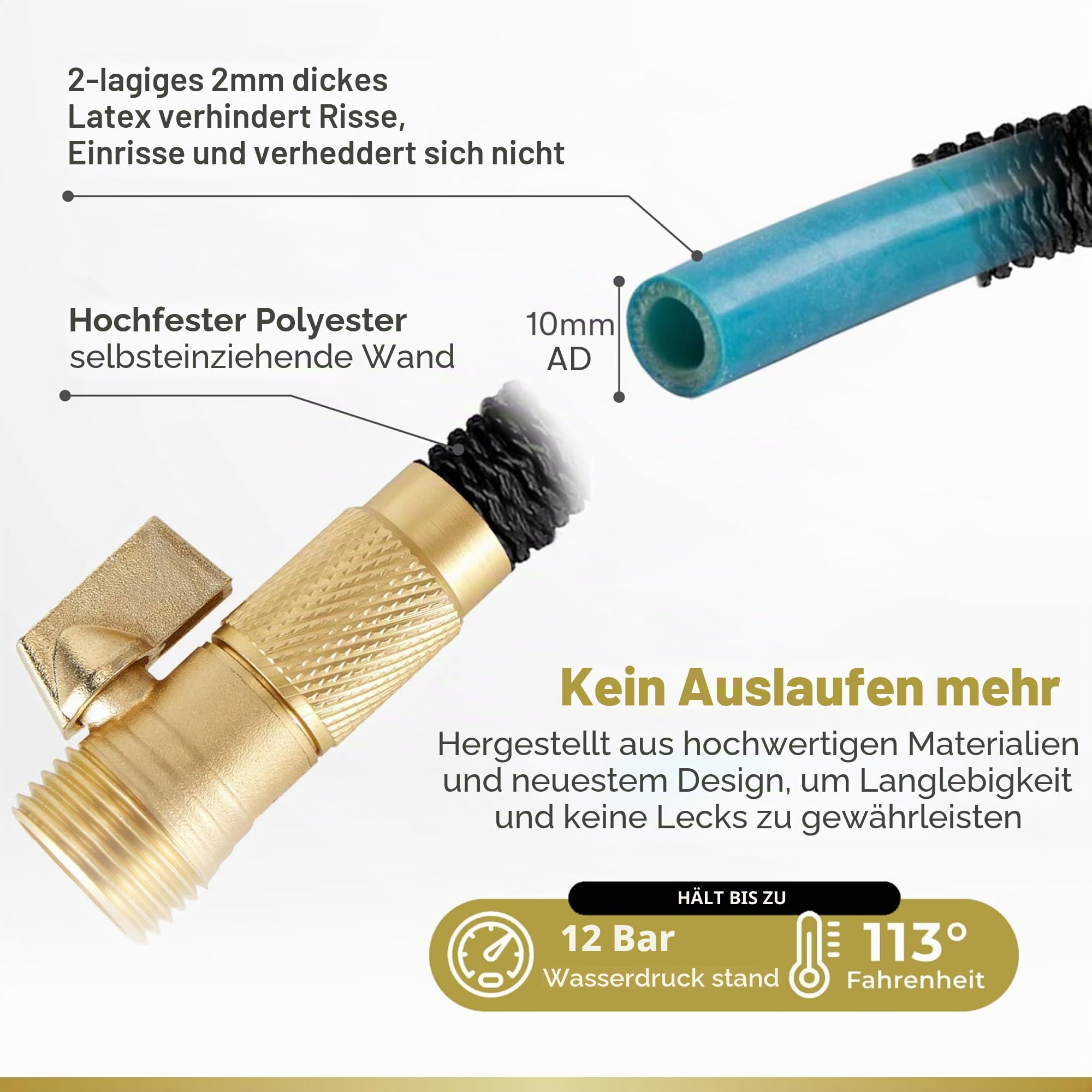Flexi-Hose mit 8-Funktions-Düse, erweiterbarer Gartenschlauch, leichter und knickfreier flexibler Gartenschlauch, 3/4-Zoll-Armaturen aus massivem Messing und doppelter Latexkern, 50 Fuß, Schwarz