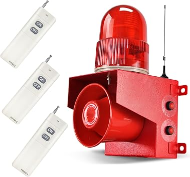 Outdoor Wireless Remote Control Alarm Siren 0.3mile Industrial Emergency Security Adjust Volume Indoor Siren Light with 3 Remote Controller, 120dB Loud Horn AC380V
