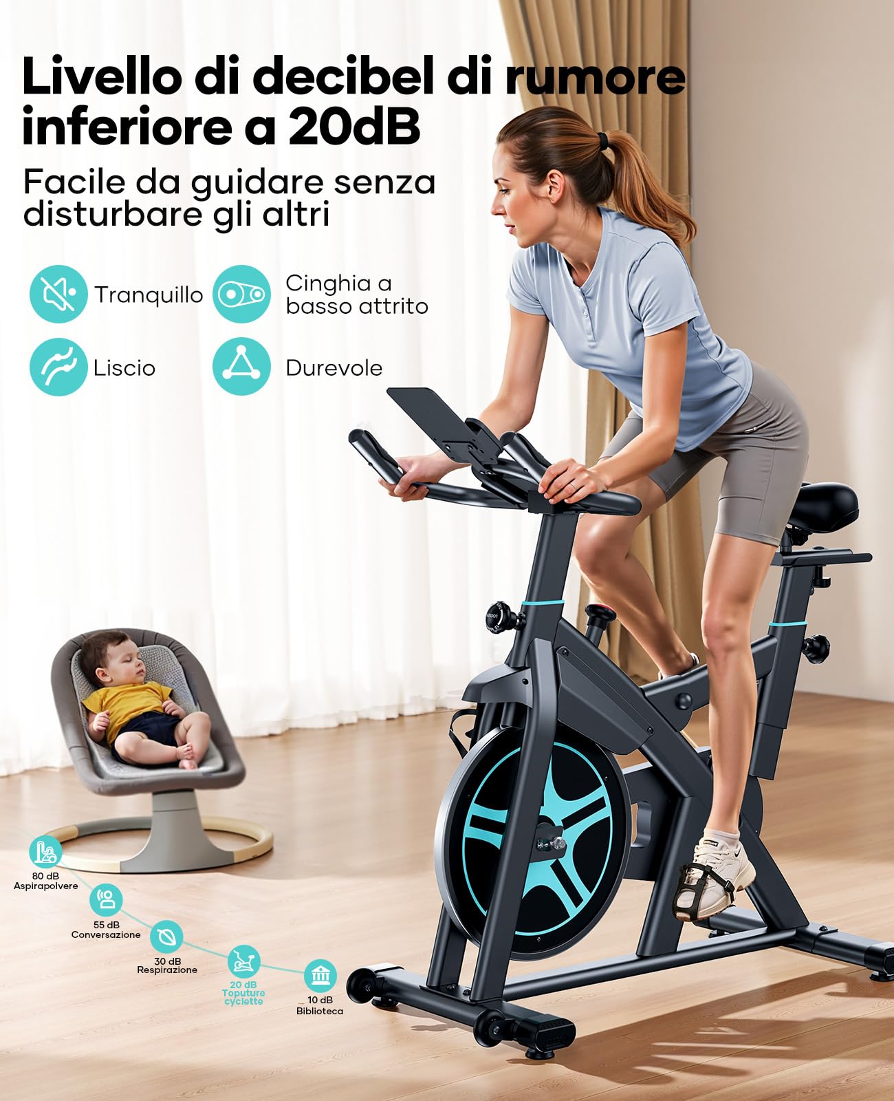 Toputure Cyclette da Casa con App, Cyclette per Casa con Resistenza Magnetica 0-100%, Volano da 15 kg, Sistema di Ammortizzazione, Schermo LCD, Supporto fino a 160 kg