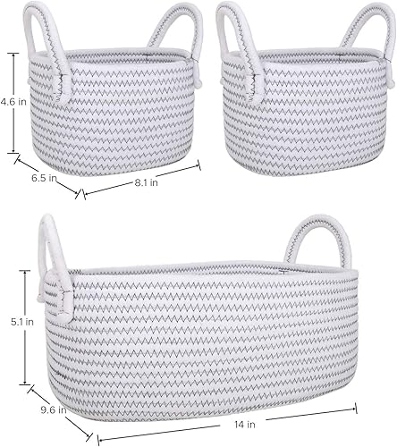 Miniatura 6 de LA JOLIE MUSE Juego de 3 cestas de almacenamiento tejidas de cuerda de algodón de 14 pulgadas, contenedores organizadores multiusos con asas, color