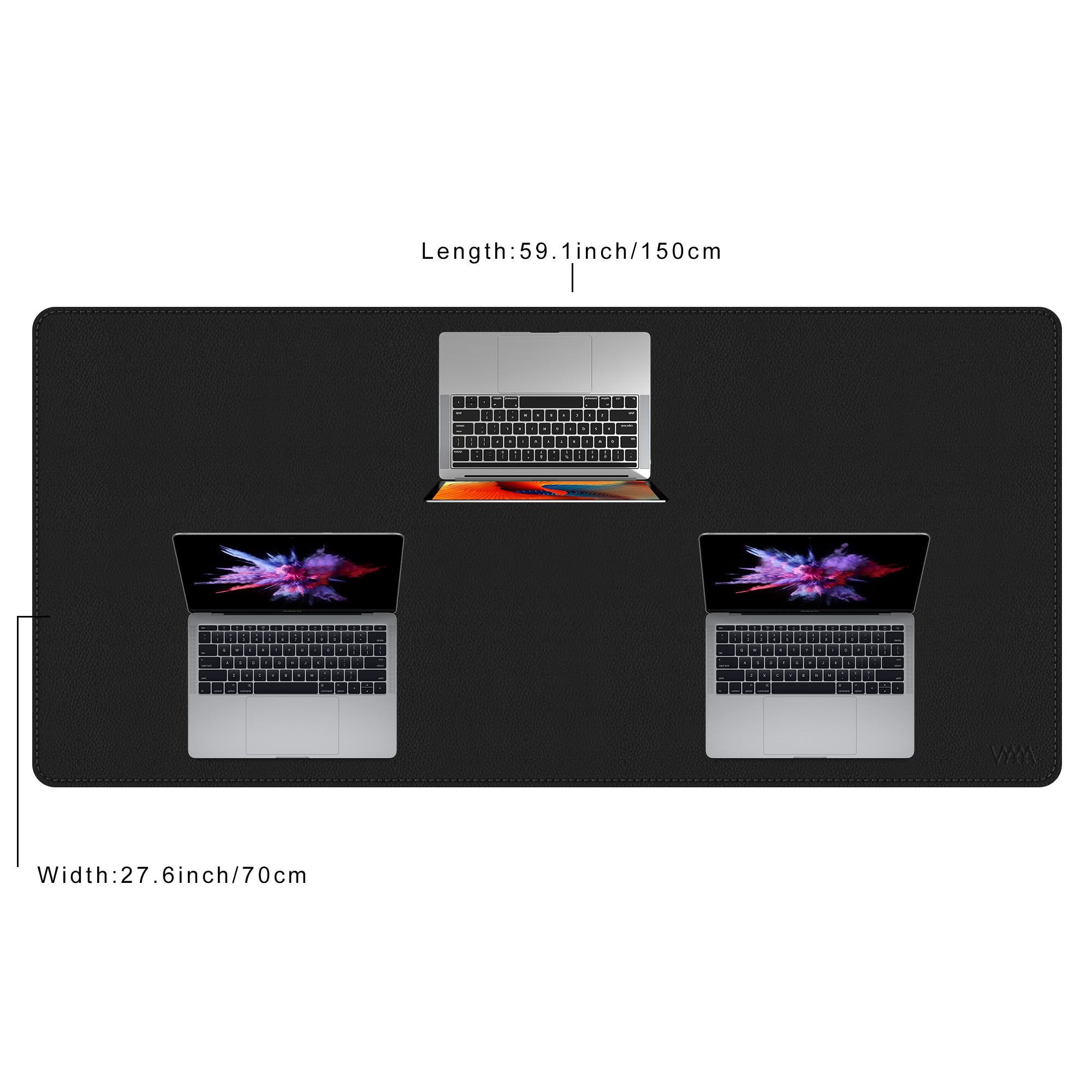 Vyaaa Tappetino da scrivania, 150 x 70cm Sottomano Scrivania in pelle antiscivolo, Grande Tappetino per mouse, Adatto per uffici e case(Nero)