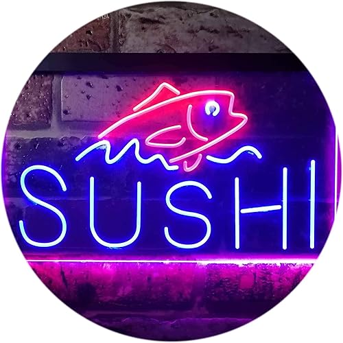 ADVPRO Sushi Fish Sashimi Restaurant - Letrero de neón LED de doble color, rojo y azul, 24 x 16 pulgadas, st6s64-i3334-rb