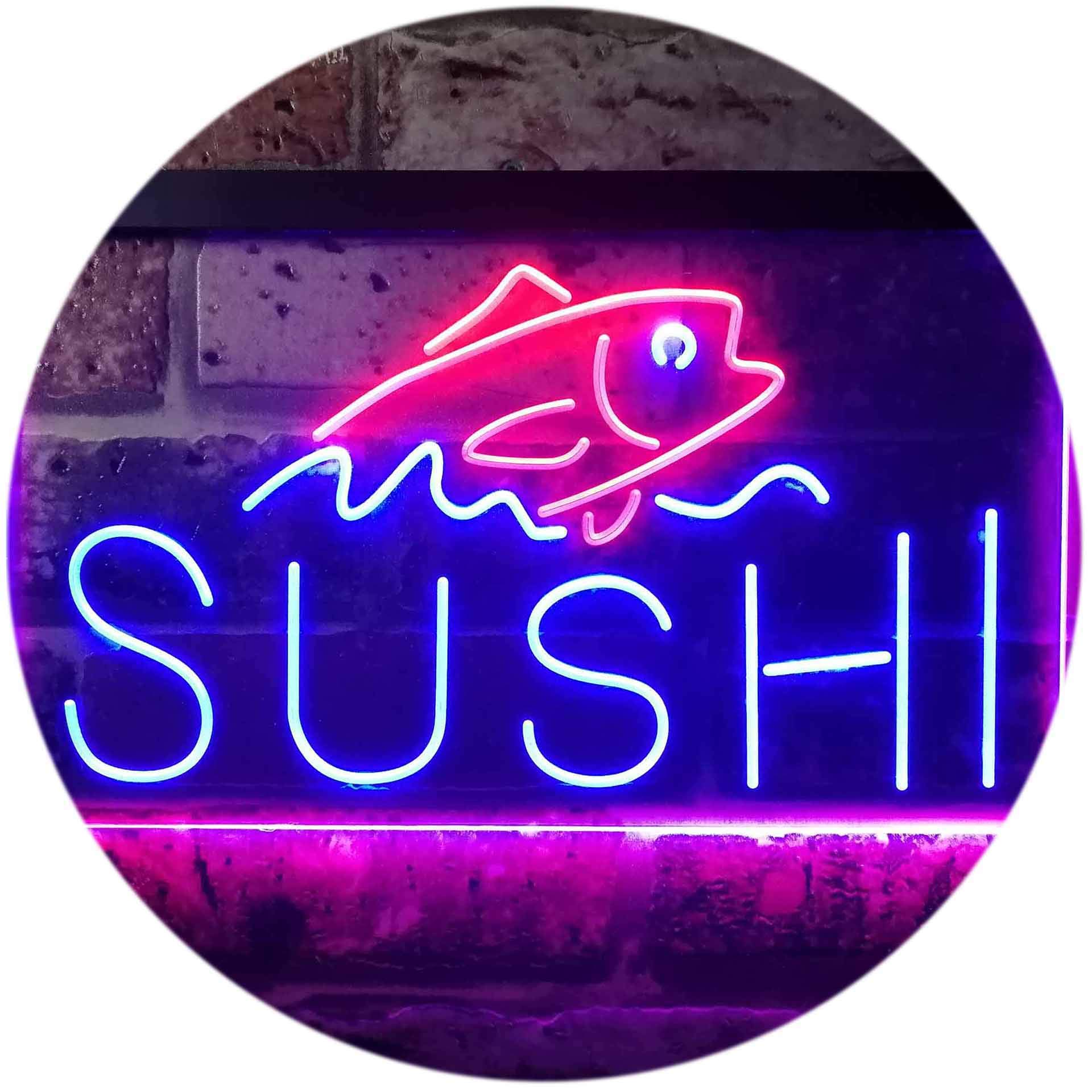 AdvProSushi Fish Sashimi Restaurant Dual Color LED Neon Sign Red & Blue 24" x 16" st6s64-i3334-rb