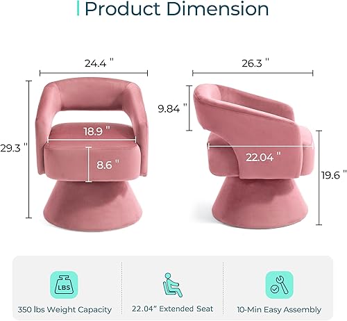 Miniatura 2 de LINSY Silla giratoria de barril, silla giratoria moderna de 360 grados, silla giratoria Boucle redonda, sillas de terciopelo rosa con brazos, silla