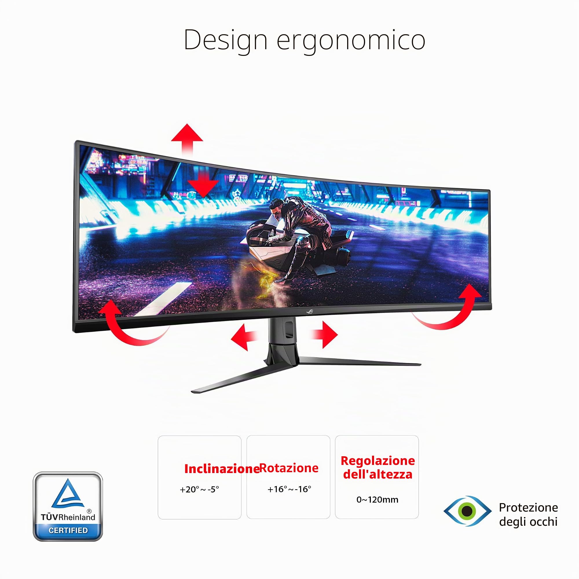 ASUS ROG Strix XG49VQ Monitor curvo da gioco FreeSync da 49 pollici 144Hz Dual Full HD HDR Eye Care con DP HDMI Nero