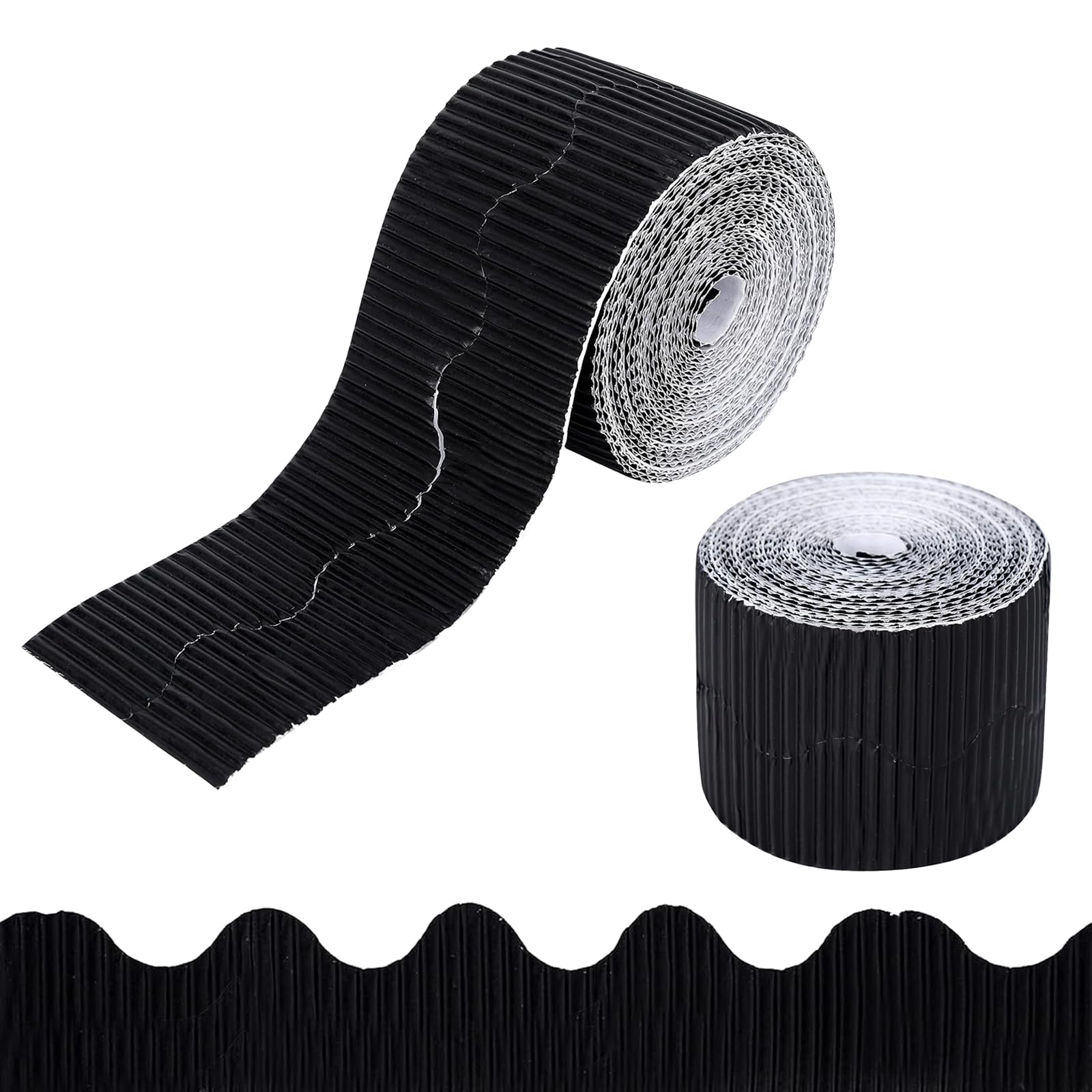 Mtbricey 2 Rolls 15M/Rolls Corrugated Cardboard Roll Corrugated Display Borders for School Classroom Bulletin Boards Decorations Wallpaper Border for Displays Border Roll Backing Paper (Black)