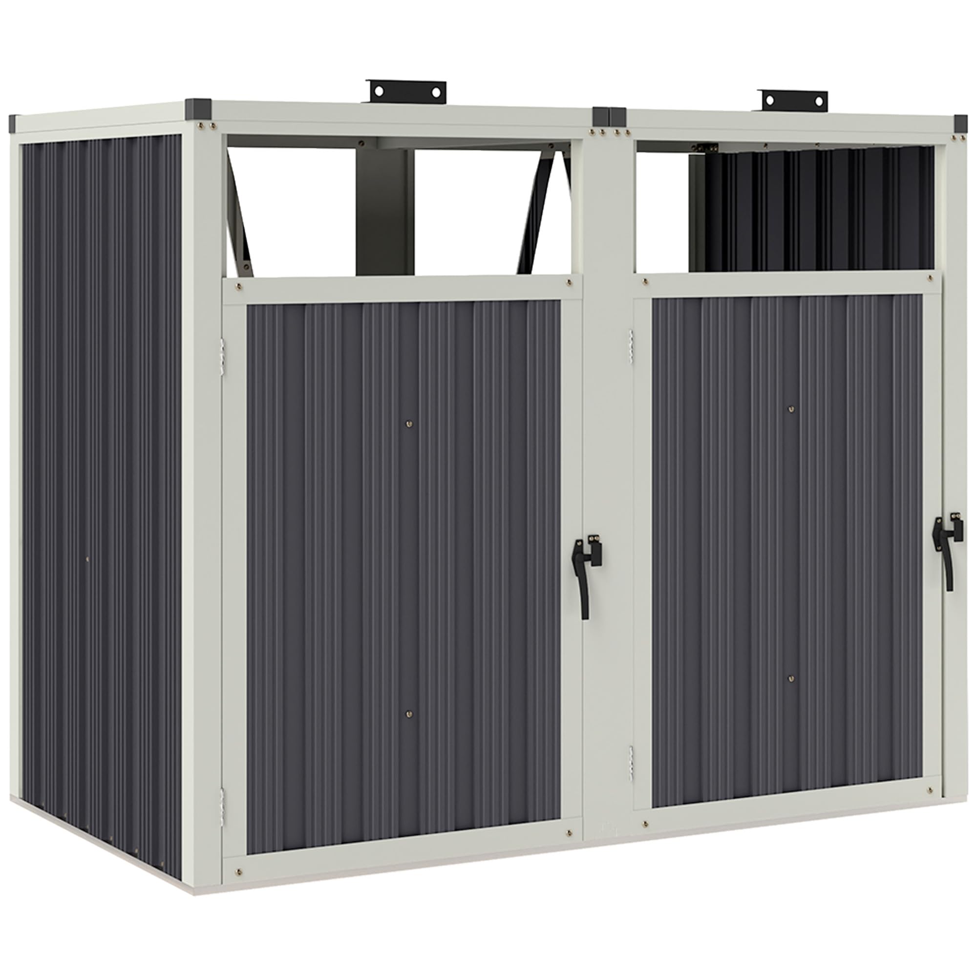 Outsunny Casetta per Spazzatura Esterna a 2 Sezioni in Acciaio Zincato con Coperchio Sollevabile a 180° Capanno da Giardino per Giardino e Patio 146x81x122 cm Grigio Scuro