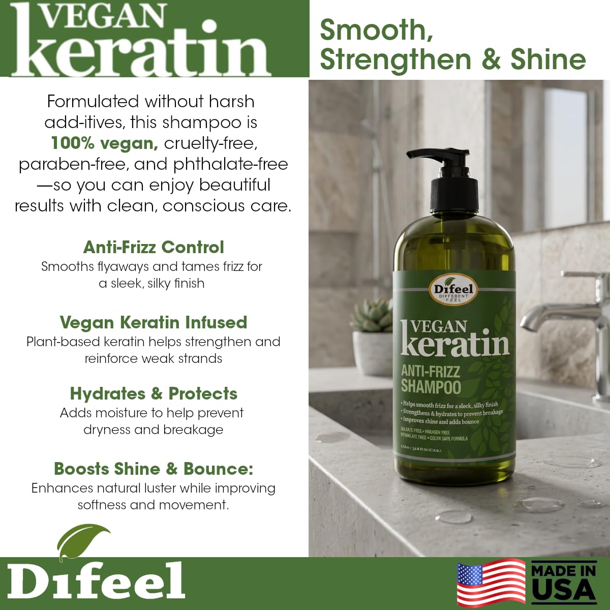 Amazon.com : Difeel Vegan Keratin Anti Frizz Shampoo 33.8 oz
