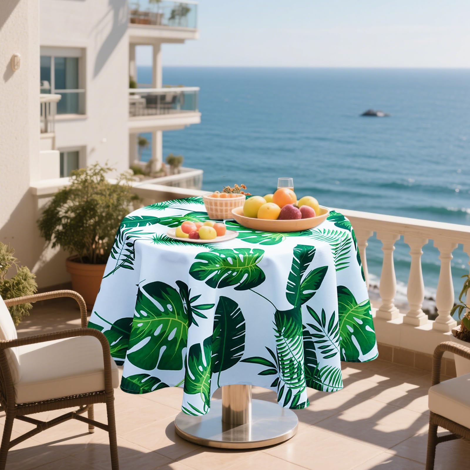 QIQIHOME Outdoor Tischdecke Rund, 152 Cm, Mit Schirmloch & Reißverschluss – Wasserabweisend & Dekorativ