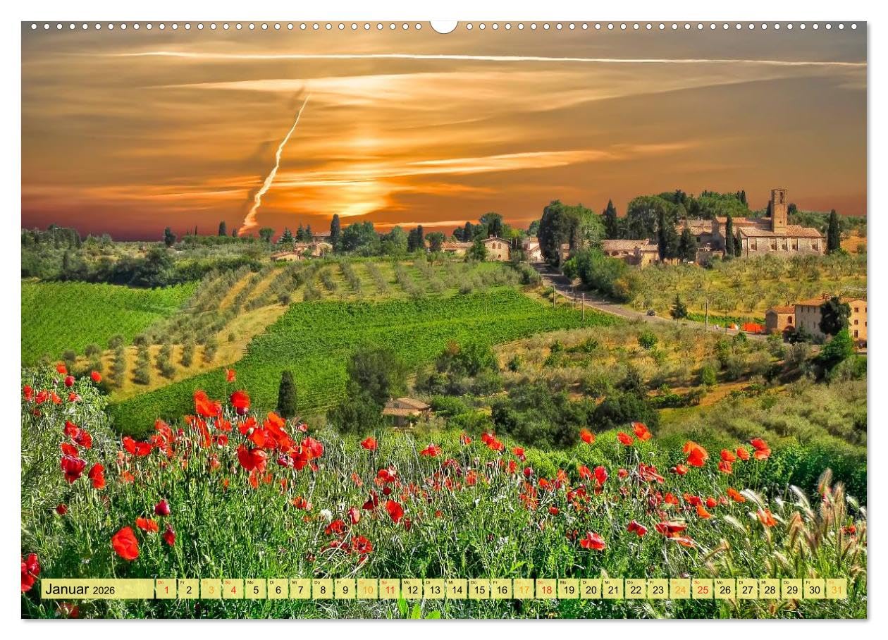 Bühne frei für die Toskana (Wandkalender 2026 DIN A2 quer), CALVENDO Monatskalender: Malerische, sanfte Hügellandschaft mit Weinbaugebieten, ... Klima - die Toskana. (CALVENDO Orte)