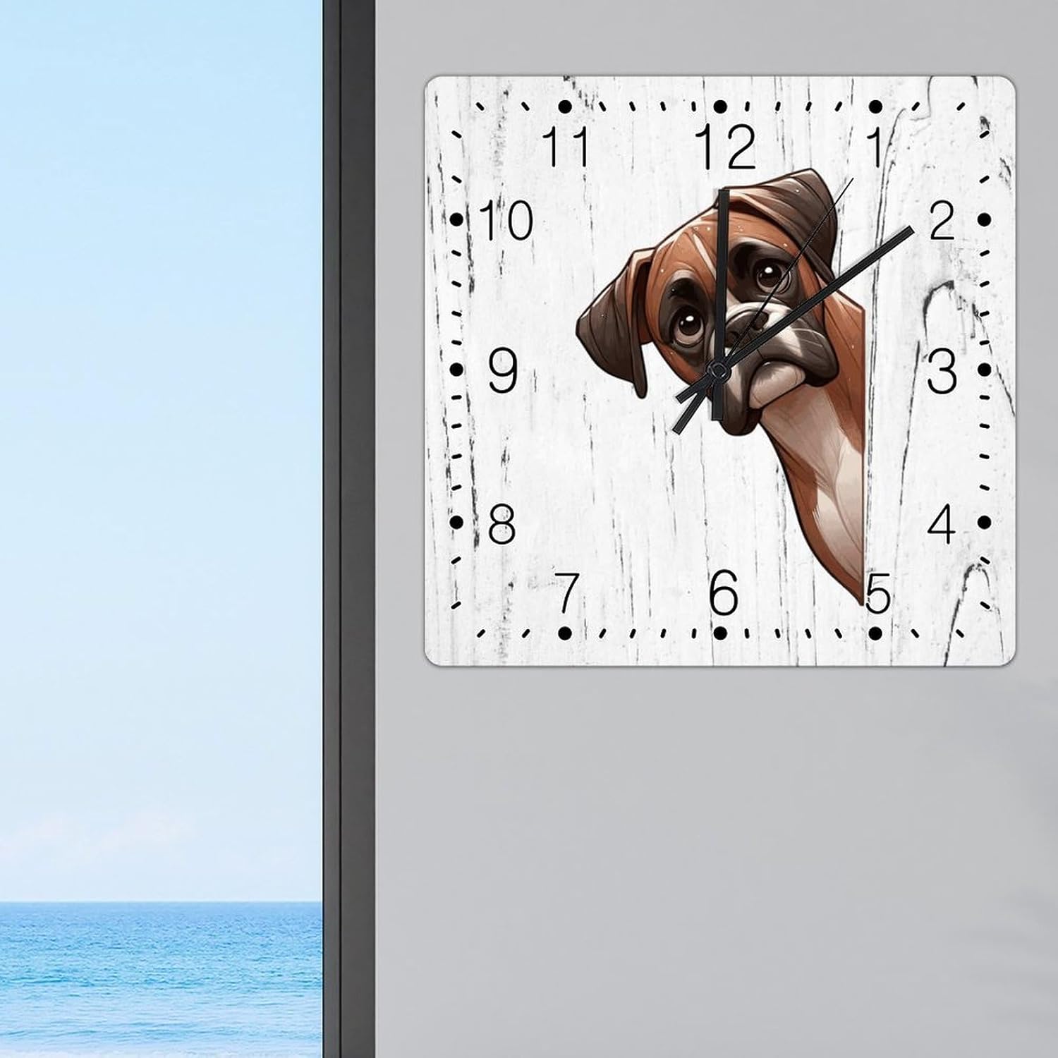 Wall Clocks Boxer Wall Clock Boxer Dog Peeking ASquare Corner Wall Clocks Non-Ticking Battery Operated Square Clock Pet Owner Gift Clocks for Living Room 15x15in