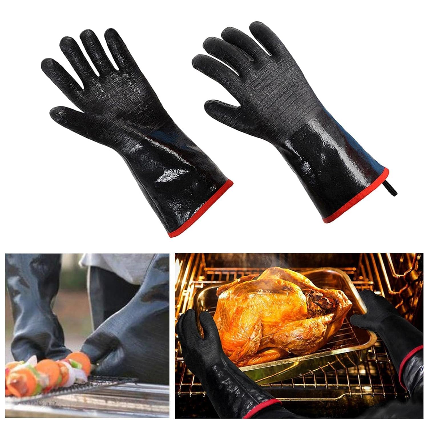 Rękawice ogrodnicze, rękawice robocze, 1 para neoprenowego grilla BBQ Grill żaroodporny, olejoodporny - grubość 18 cali(18 Inch Thin)