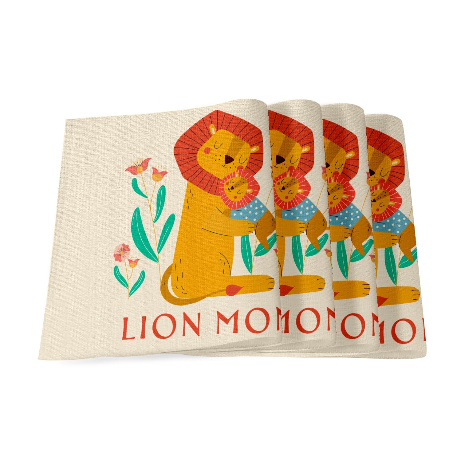 Set de table en lin Queen Lion illustration artistique de prestige