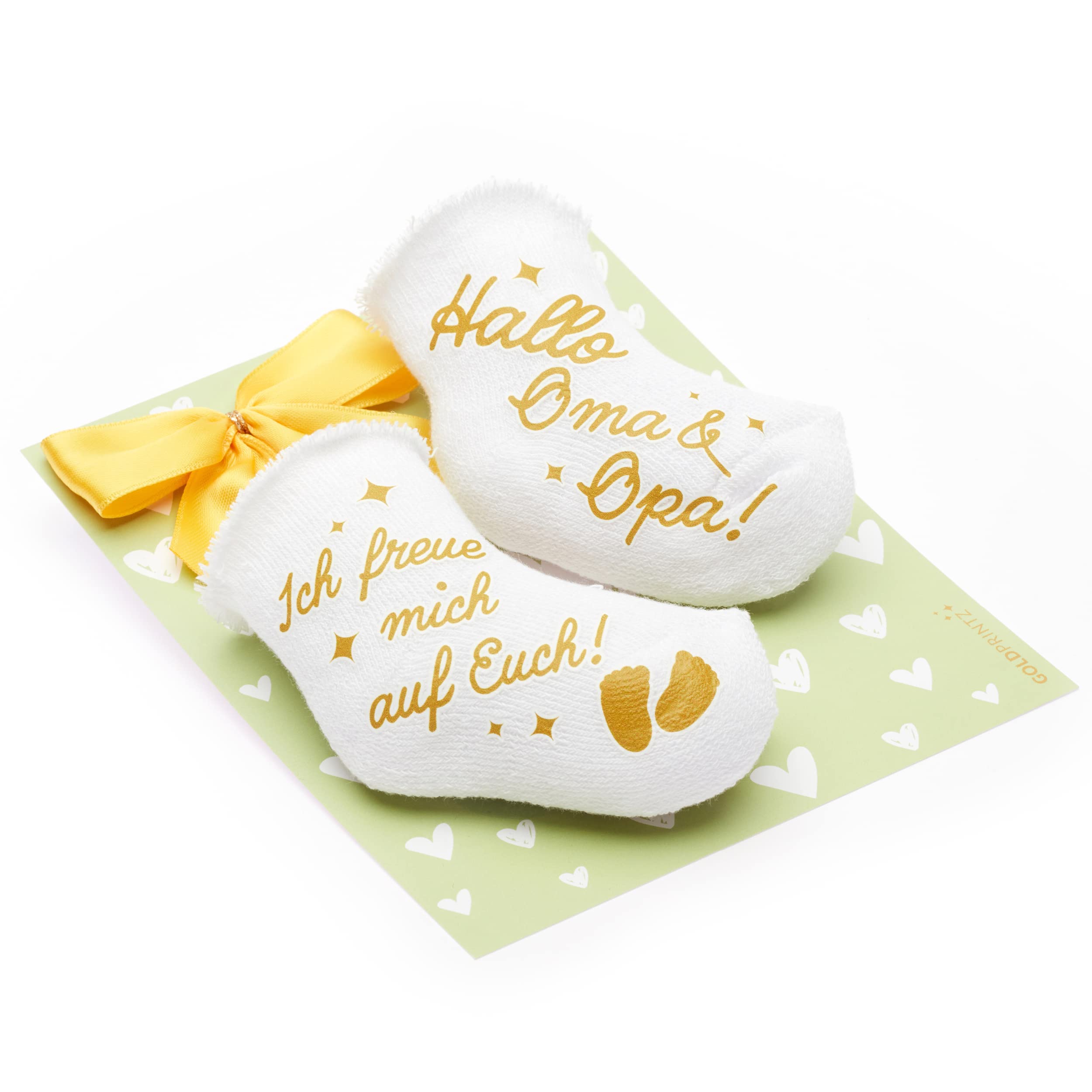goldprintz I Ihr werdet Oma und Opa I Schwangerschaft verkünden I goldig bedruckte Babysocken mit Herz Postkarte I Wir bekommen ein Baby verkünden I Verkündung Schwangerschaft I Baby Überraschung